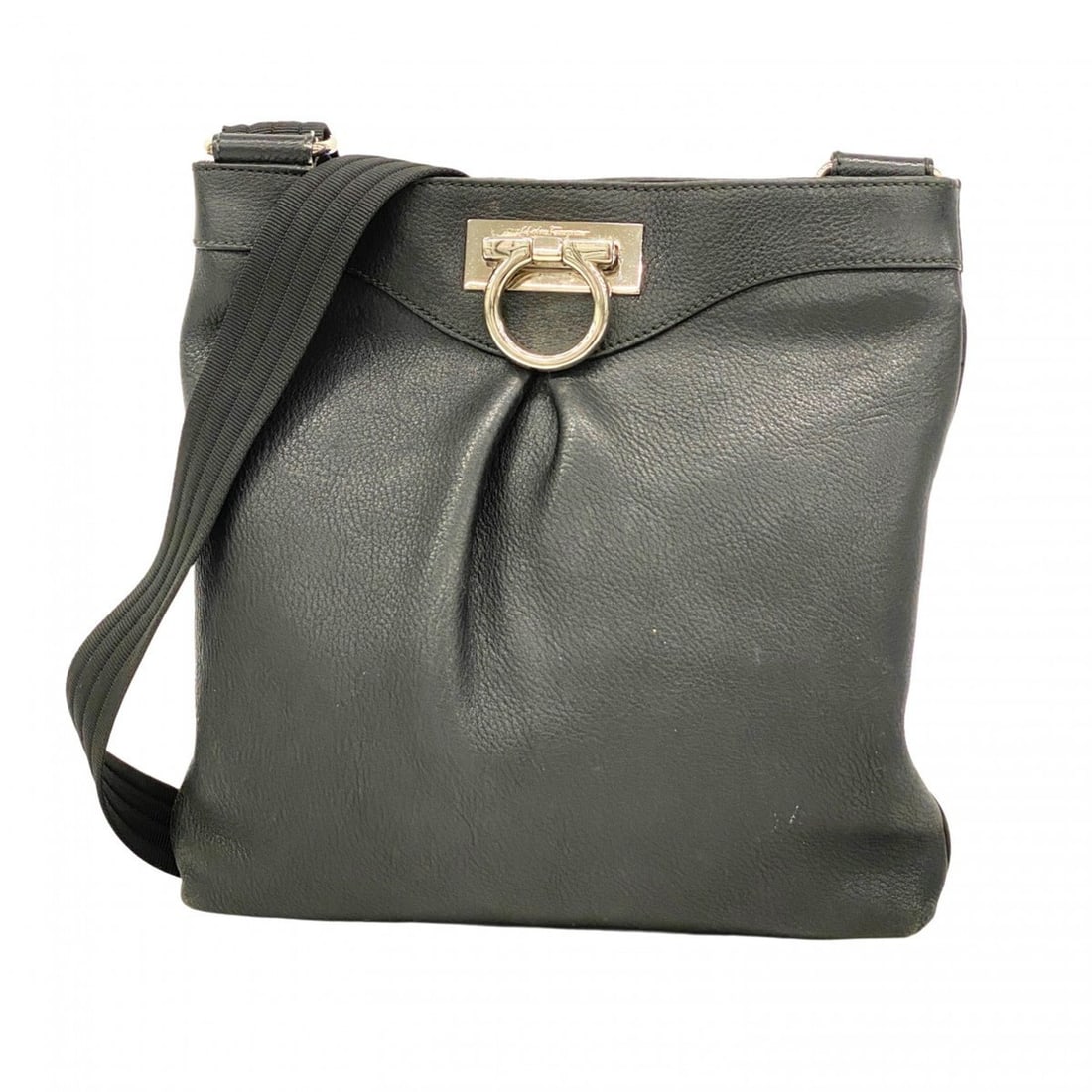 Salvatore Ferragamo Gancini Leather Shoulder Bag, Black, Women's (1 of 12)