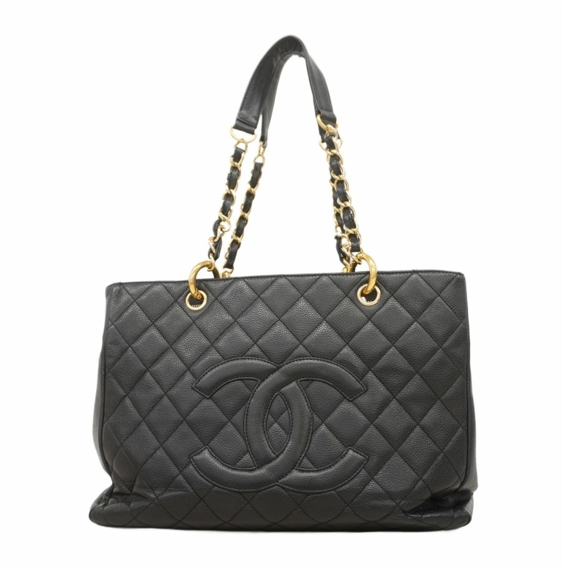 Chanel Chain Tote Matelasse Caviar Skin Black Women's: --- Catalog ---Category: SizeSize (HxWxD): 25cm x 33cm x 14cm / 9.84'' x 12.99'' x 5.51''Category: DesignType: Tote bagColor: BlackGender: WomenMaterial: Grained Calfskin Hardware Color: GoldCategory: