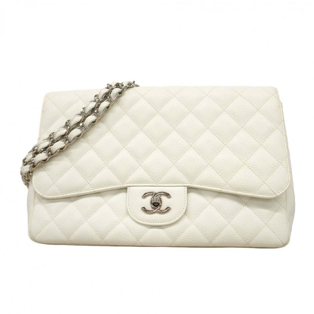 Chanel Shoulder Bag, Large Matelasse, Double Chain, Caviar Skin, White, Women's (1 of 14)