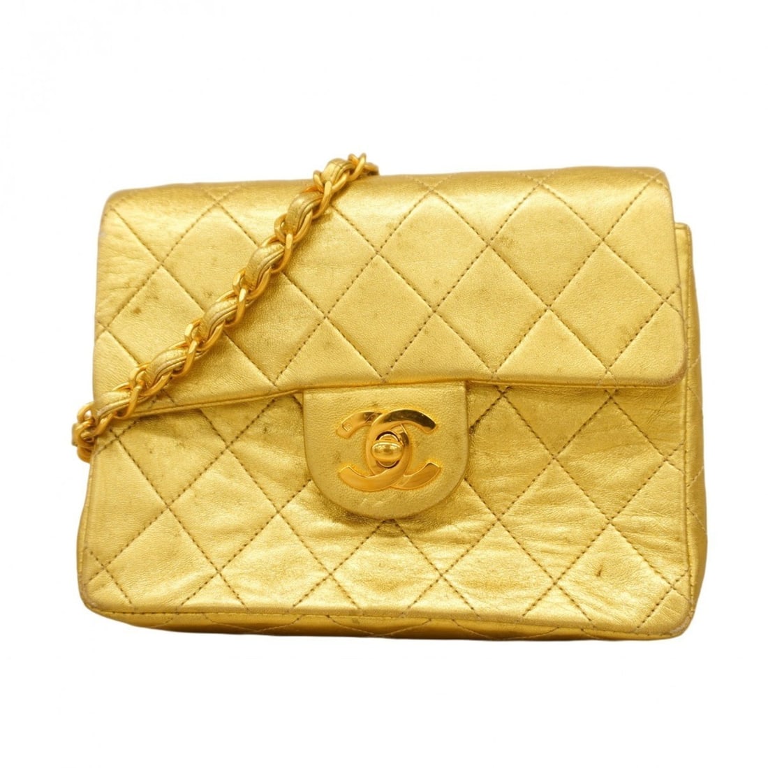Chanel Mini Matelasse Shoulder Bag with Chain Bag, Lambskin, Gold, Women's (1 of 18)