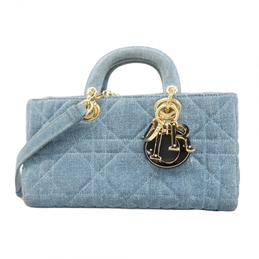 Christian Dior Cannage Lady Di Joy Denim Blue Champagne Handbag, 2-Way Bag for Women (1 of 12)