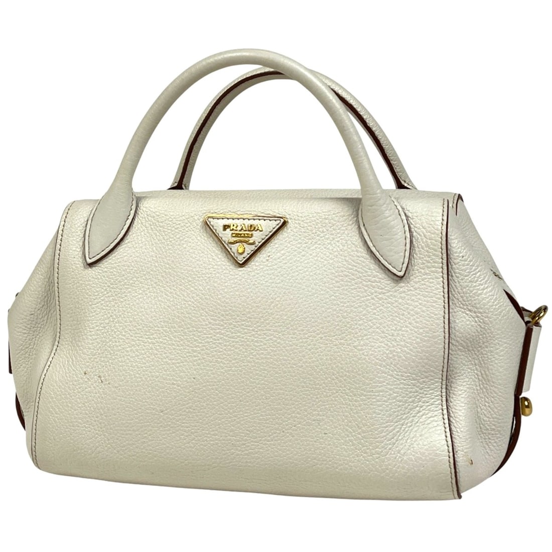 Prada logo plate handbag, 2-way shoulder bag, leather, white, women's (1 of 8)