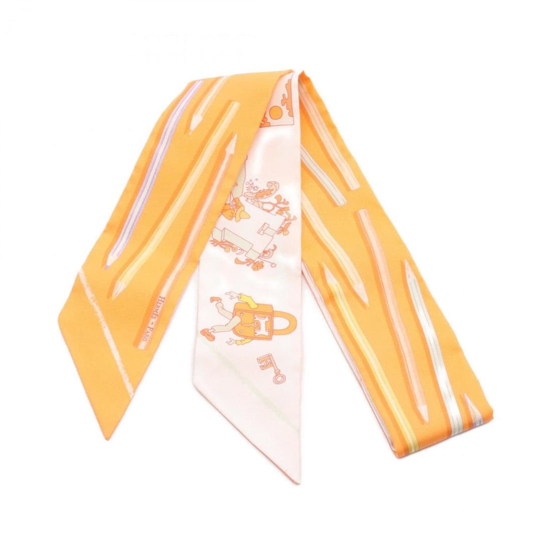 Hermes Hermès Twilly A VOS CRAYONS Silk Scarf for Women in Orange, White, and Multicolor (1 of 12)