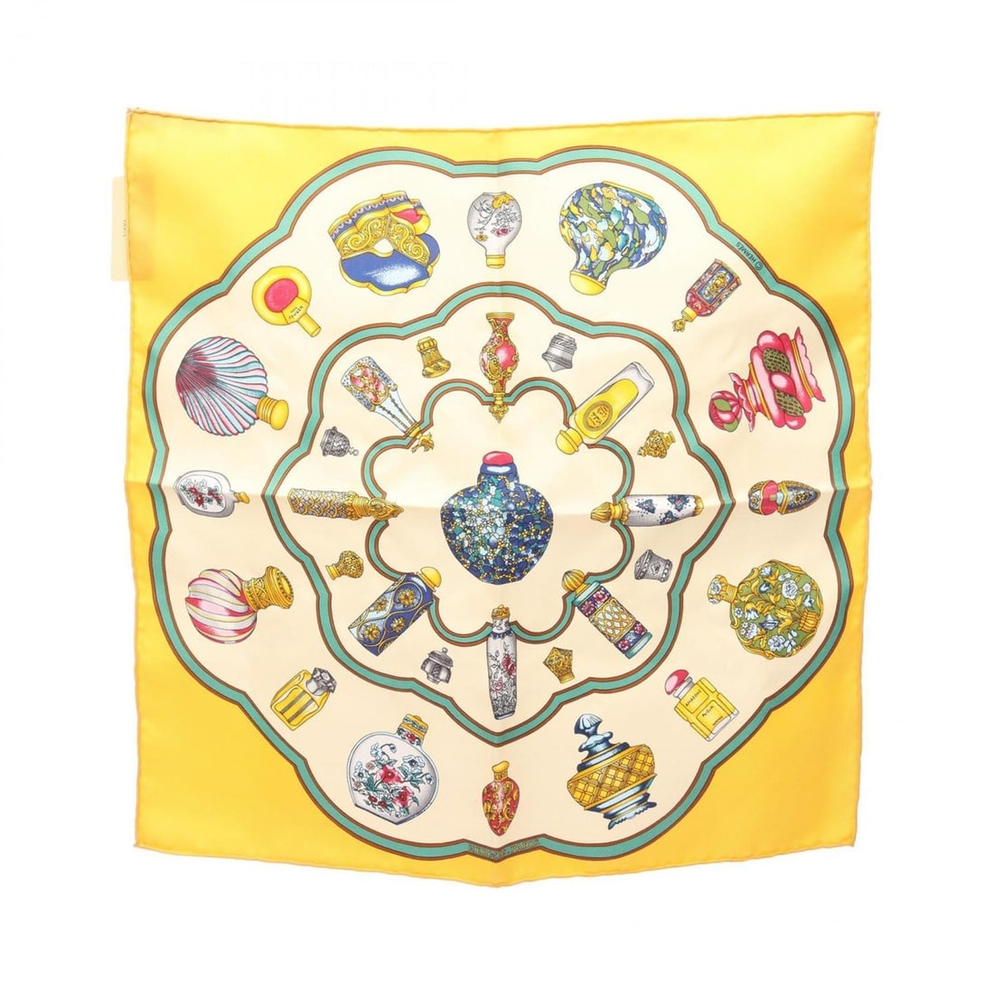 Hermes Hermès Petit Carré 45 "Qu Importe Le Flacon" Silk Scarf for Women, Yellow Multicolor (1 of 14)