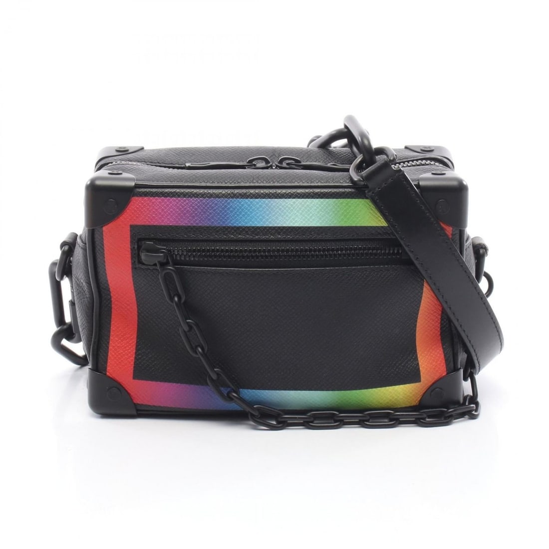 Louis Vuitton Mini Soft Trunk Shoulder Bag, Leather Taiga, Men's, Black, Multicolor, Rainbow, M30351: --- Catalog ---Category: SizeSize (HxWxD): 12.5cm x 18.5cm x 7cm / 4.92'' x 7.28'' x 2.75''Category: DesignType: Shoulder bagColor: Black, Multi-colorGender: MenMaterial: Taiga leather , Leather Categ