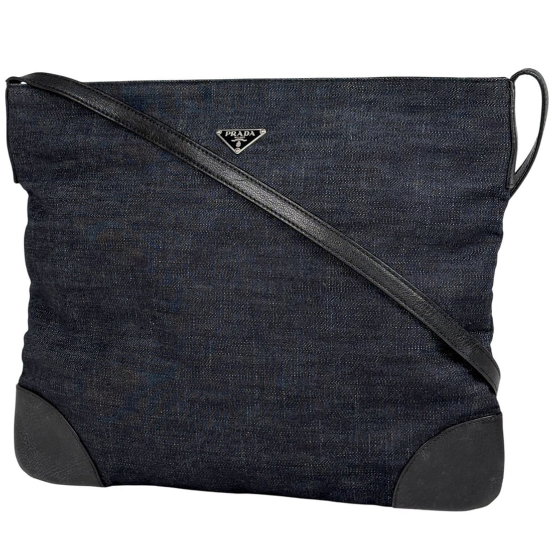 Prada logo plate shoulder bag, crossbody canvas, navy and black, women's: --- Catalog ---Category: SizeSize (HxWxD): 33cm x 37.5cm x 1.5cm / 12.99'' x 14.76'' x 0.59''Category: DesignType: Shoulder bagColor: Navy blackGender: WomenMaterial: Canvas Category: GeneralBrand: Pr