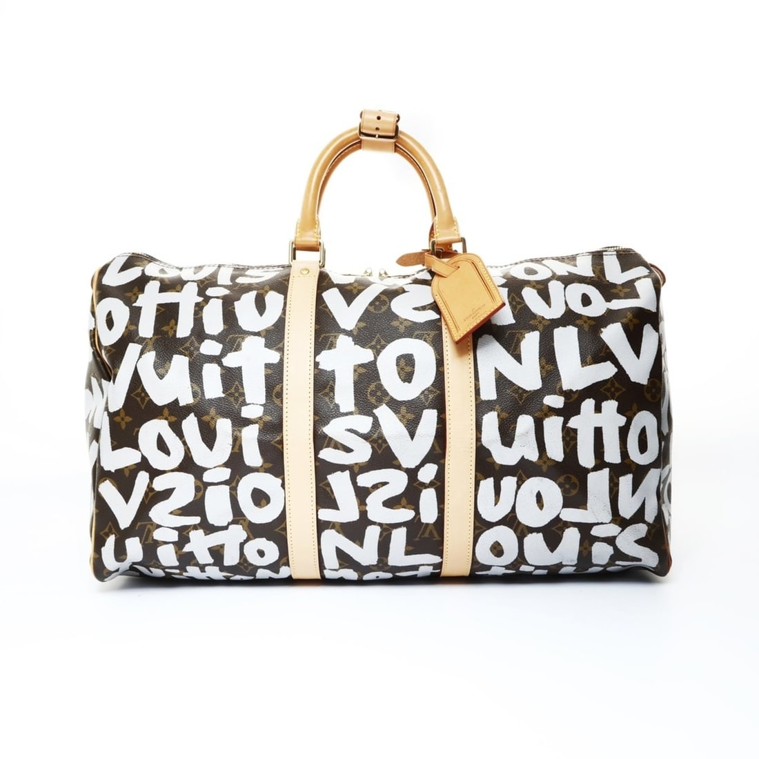 Louis Vuitton Monogram Graffiti Keepall 50 Boston Bag, Brown, 2001: --- Catalog ---Category: SizeHandle Drop: 10.00cm / 3.94''Size (HxWxD): 29cm x 50cm x 22cm / 11.41'' x 19.68'' x 8.66''Category: DesignType: Boston bagColor: BrownGender: WomenMaterial: Monogram Graff