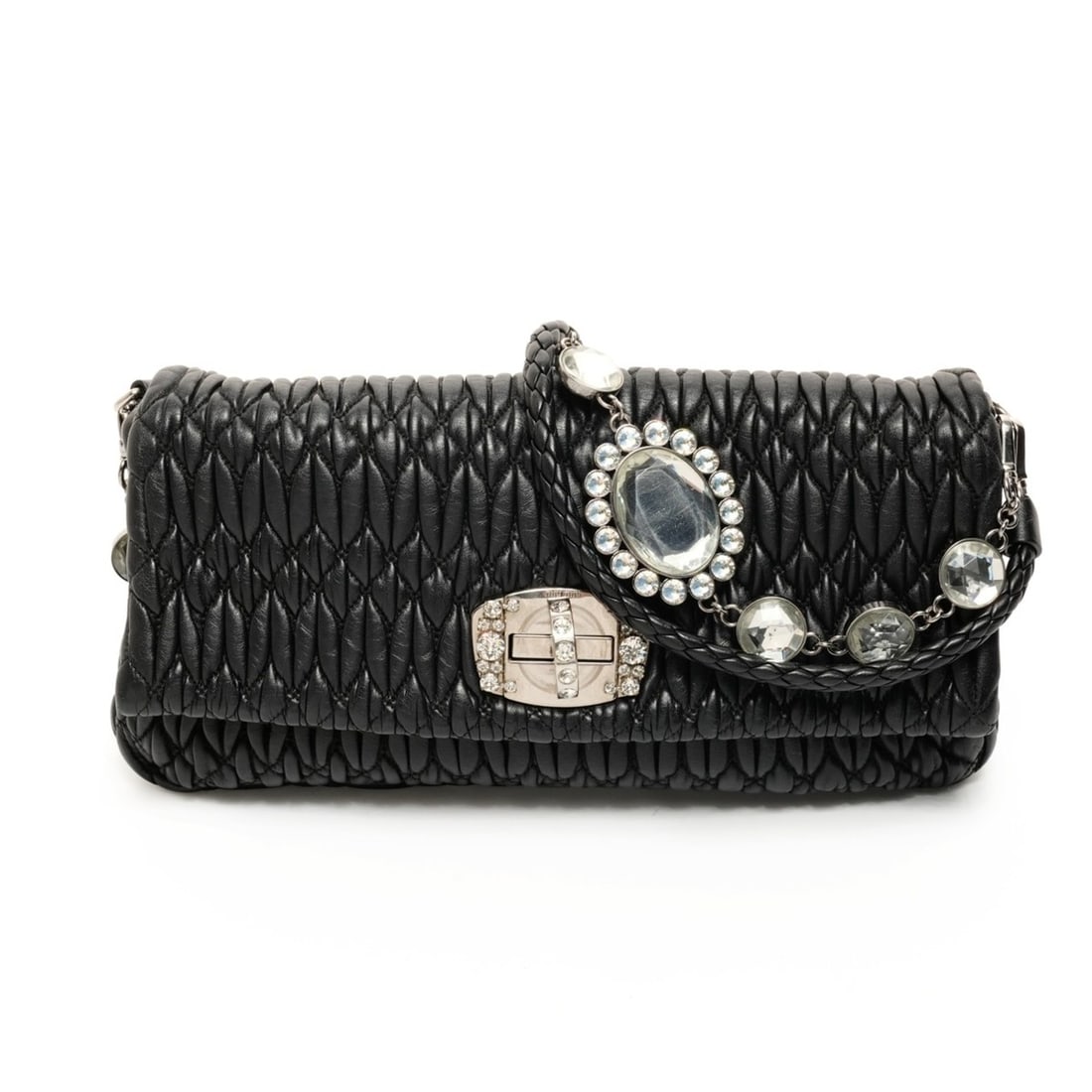 Miu Miu Miu Matelasse Crystal and Jeweled 2-Way Leather Shoulder Bag in Black (1 of 14)