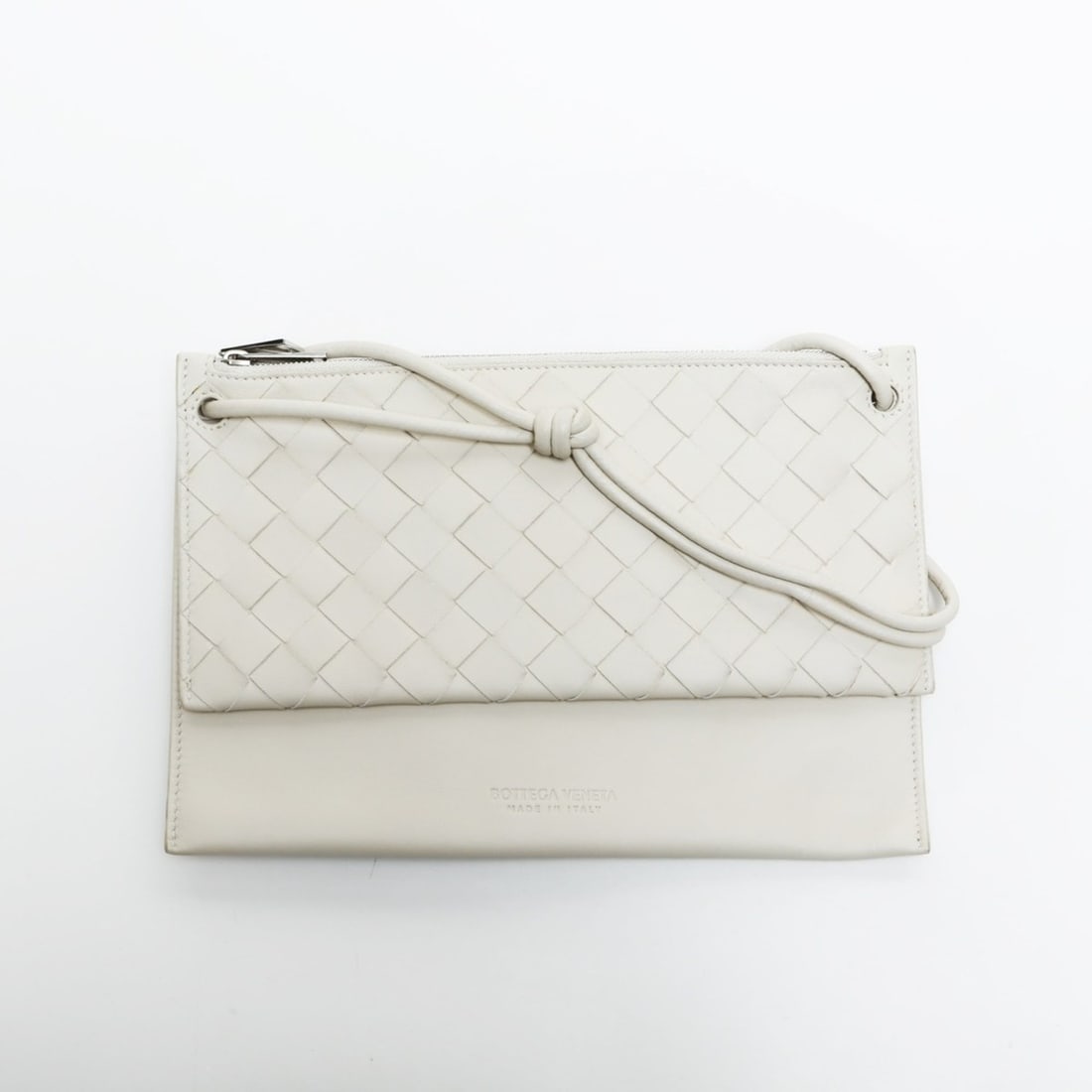 Bottega Veneta Leather Intrecciato Shoulder Bag in White (1 of 15)