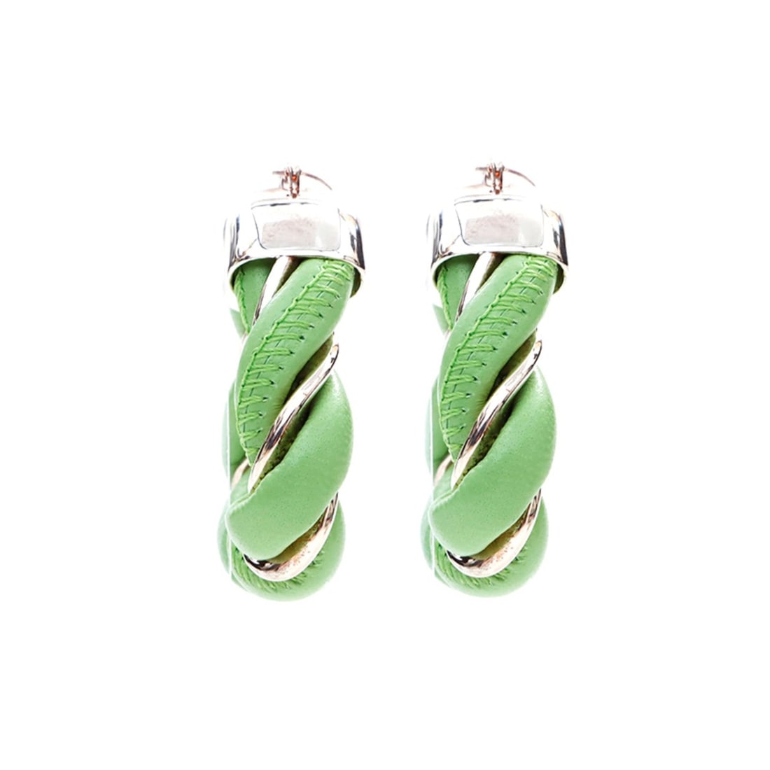 Bottega Veneta Leather 925 Silver Triangle Earrings in Green and (1 of 13)