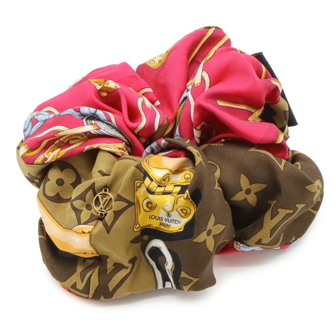 LOUIS VUITTON Louis Vuitton Scrunchie Toro Shoe Hair Tie, 100% Silk, Brown, Fuchsia, Multicolor, (1 of 16)