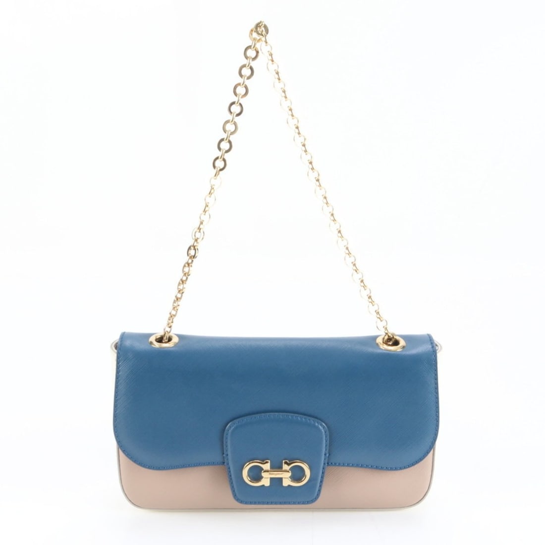 Salvatore Ferragamo Double Gancini Chain Leather Shoulder Bag for Women: --- Catalog ---Category: SizeSize (HxWxD): 13cm x 24cm x 6cm / 5.11'' x 9.44'' x 2.36''Strap Length: 50cm / 19.68''Category: DesignType: Shoulder bagColor: BlueGender: WomenMaterial: Leather Category: