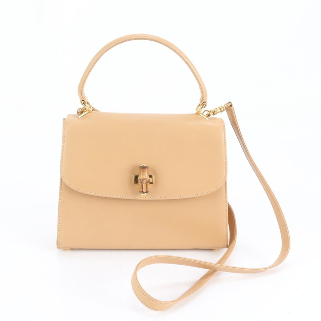 Gucci Bamboo 000 406 Leather 2-Way Shoulder Bag/Handbag, Beige, Women's (1 of 10)