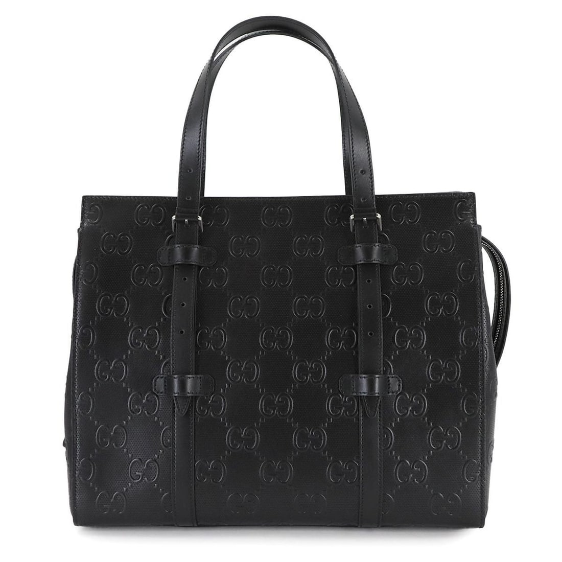 Gucci GG Embossed Tote Bag, Black Leather with Silver Hardware, 625774 (1 of 9)