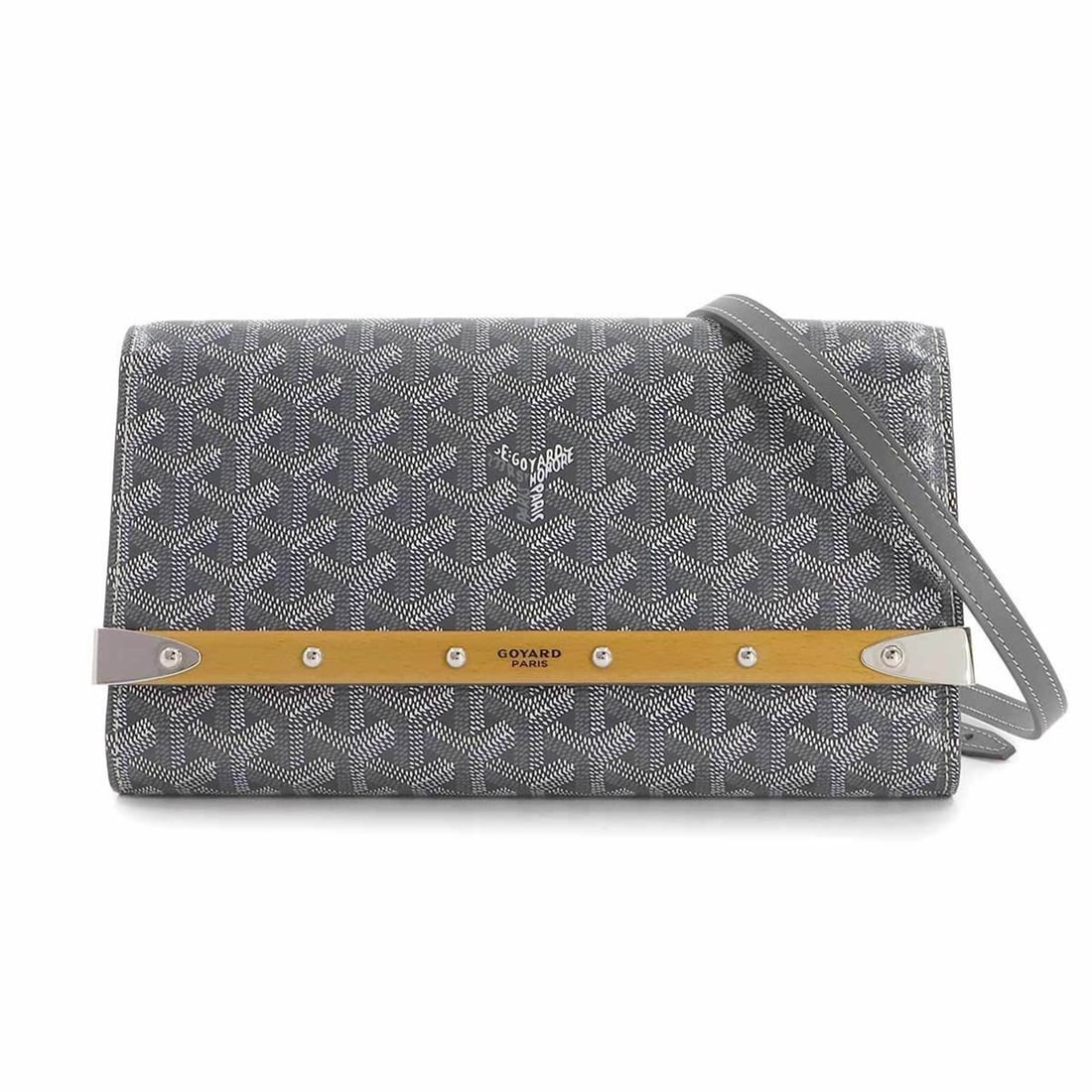 Goyard Monte Carlo PM 2-way clutch/shoulder bag in PVC and leather with herringbone pattern gray.: --- Catalog ---Category: SizeSize (HxWxD): 14cm x 25cm x 3.5cm / 5.51'' x 9.84'' x 1.37''Category: DesignType: Clutch bag, Shoulder bagColor: GrayGender: WomenMaterial: PVC , Leather Category: General