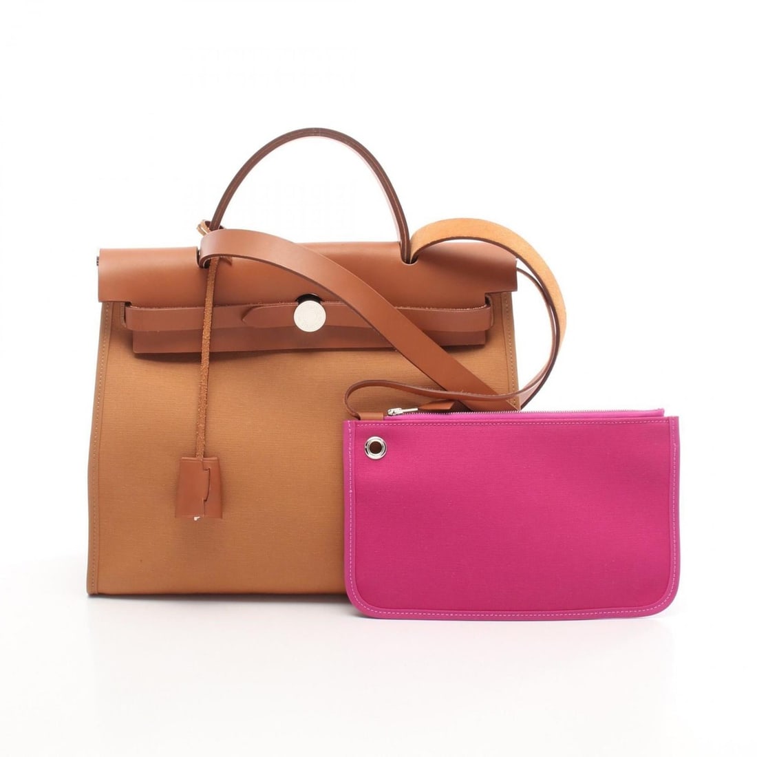 Hermes Hermès Airbag Zip PM Handbag, Canvas Toile Officier, Vache Hunter, Women's, Brown, Pink, (1 of 9)