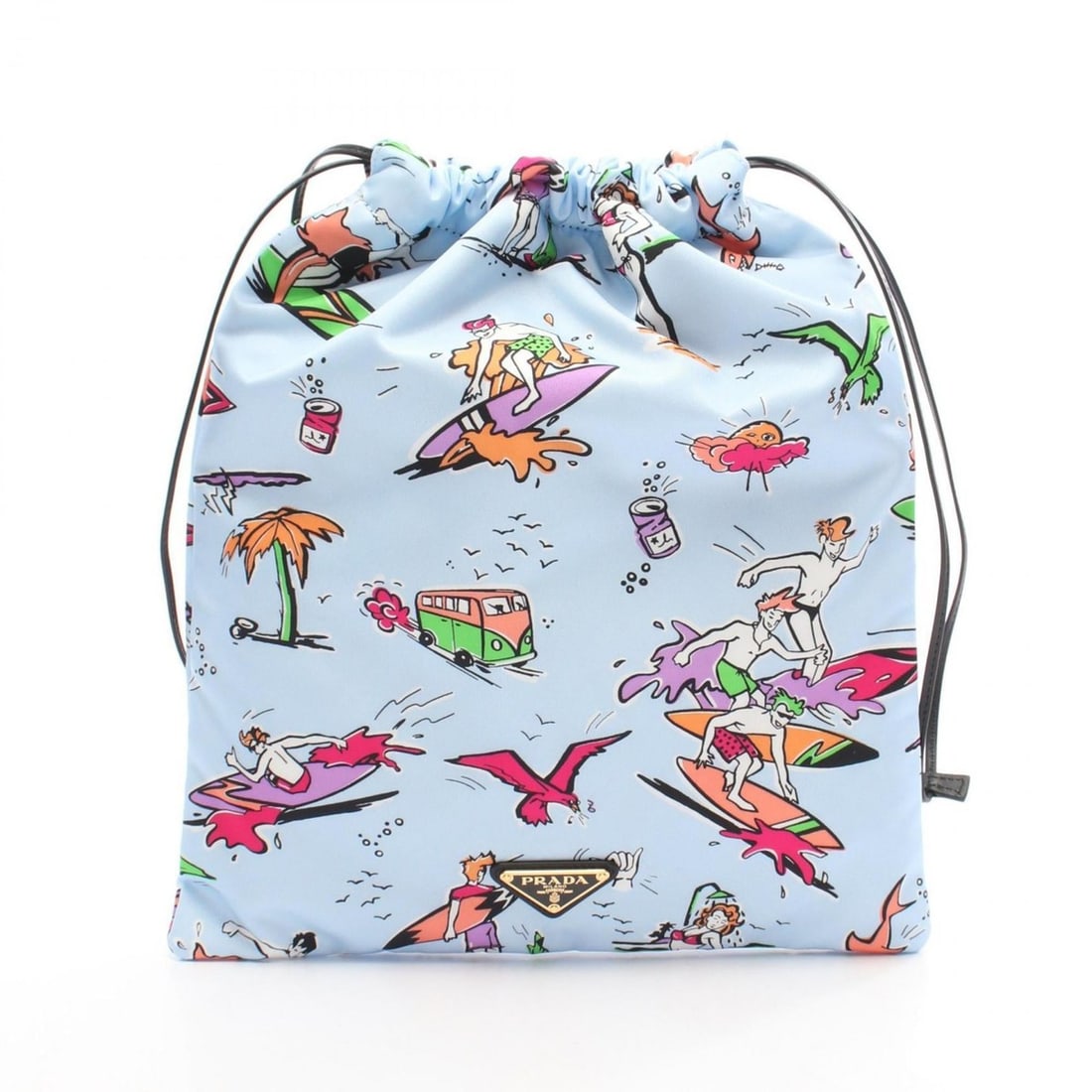 Prada Re-Nylon Surfing Print Pouch Bag, Nylon and Leather, Women's, Blue, Multicolor: --- Catalog ---Category: SizeSize (HxWxD): 33cm x 27.5cm / 12.99'' x 10.82''Category: DesignType: PouchColor: Blue, Multi-colorGender: WomenMaterial: Nylon , Leather Category: GeneralBrand: Prada--- I