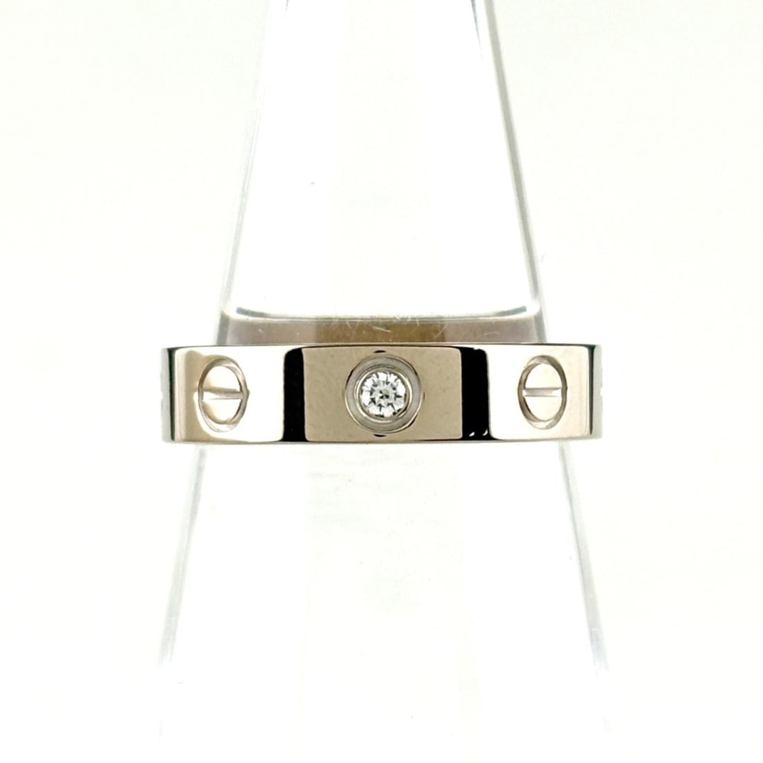 Cartier Mini Love Ring in White Gold with Diamonds, 750, for Women: --- Catalog ---Category: SizeJP Size: 8US Size: 4.5Category: DesignType: Band ringGender: WomenMaterial: White goldCategory: GeneralBrand: Cartier--- Item List ---Section: ConditionRanking: Rank AB Us