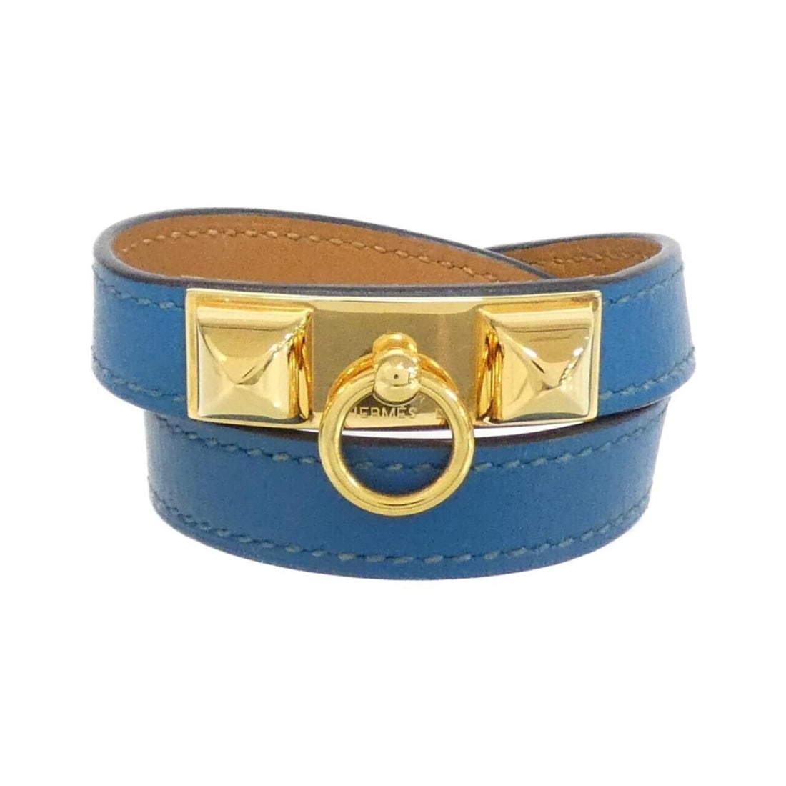 Hermes Hermès Rival Double Tour 066127CC Bracelet: --- Catalog ---Category: SizeLength: 14cm / 5.51''Category: DesignType: Charm braceletColor: Blue, GoldGender: Women,MenMaterial: Tadelakt leatherCategory: GeneralMPN: 066127CCBrand: Hermes--- Item Li