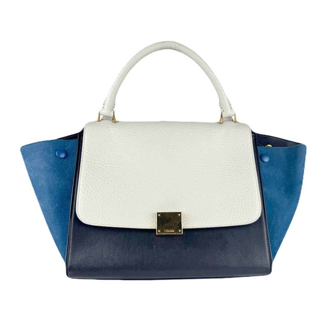 Celine Trapeze Shoulder Bag in Leather/Suede, White, Blue, and Black, Women's, Z8112: --- Catalog ---Category: SizeSize (HxWxD): 24cm x 27cm x 15cm / 9.44'' x 10.62'' x 5.9''Category: DesignType: Handbag, Shoulder bagColor: Black, Blue, WhiteGender: WomenMaterial: Leather , Suede Categ