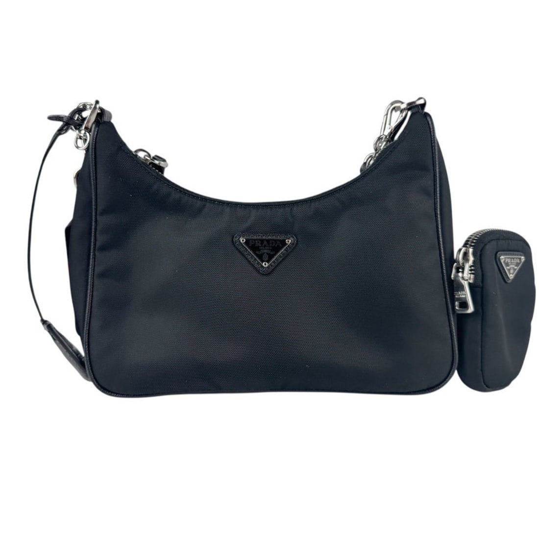 Prada Re-Edition 2005 2-Way Shoulder Bag in Black and Silver, Women's, z8108: --- Catalog ---Category: SizeSize (HxWxD): 12cm x 21cm x 5cm / 4.72'' x 8.26'' x 1.96''Category: DesignType: Shoulder bagColor: BlackGender: WomenMaterial: Nylon Hardware Color: SilverCategory: Genera