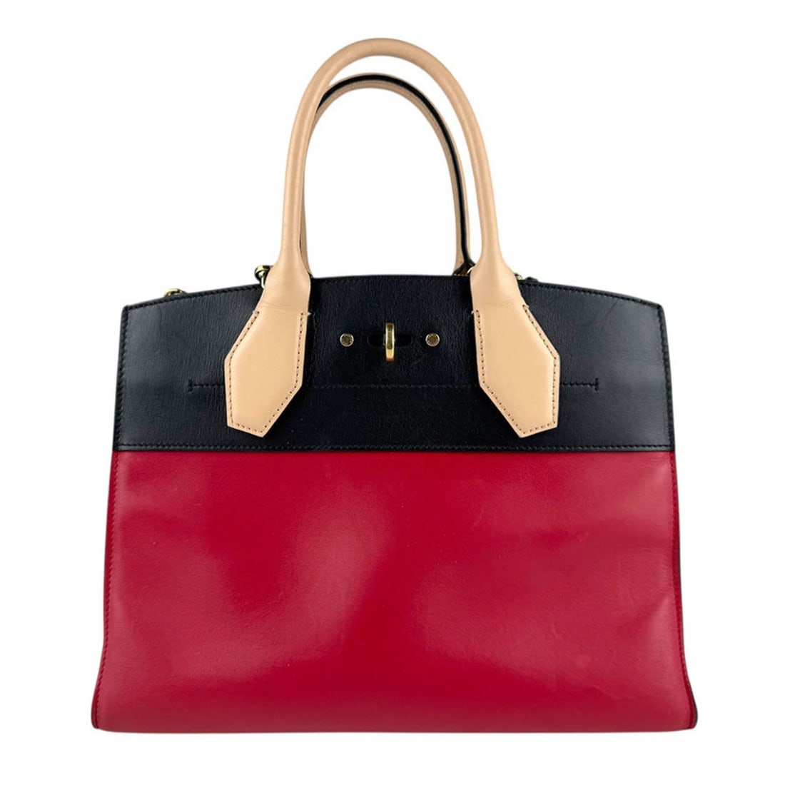 Louis Vuitton City Steamer MM Handbag Shoulder Bag in Red, Black, and Beige Leather, Women's, M42190: --- Catalog ---Category: SizeSize (HxWxD): 24cm x 31cm x 16cm / 9.44'' x 12.2'' x 6.29''Category: DesignType: Handbag, Shoulder bagColor: Beige, Black, Red colorGender: WomenMaterial: Leather Category