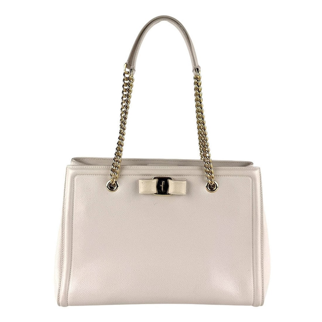 Salvatore Ferragamo Vara Ribbon Leather Shoulder Bag in Pink and White, Women's, Z8155: --- Catalog ---Category: SizeSize (HxWxD): 22cm x 29cm x 12cm / 8.66'' x 11.41'' x 4.72''Category: DesignType: Shoulder bagColor: Pink, WhiteGender: WomenMaterial: Leather Category: GeneralBrand: Salv