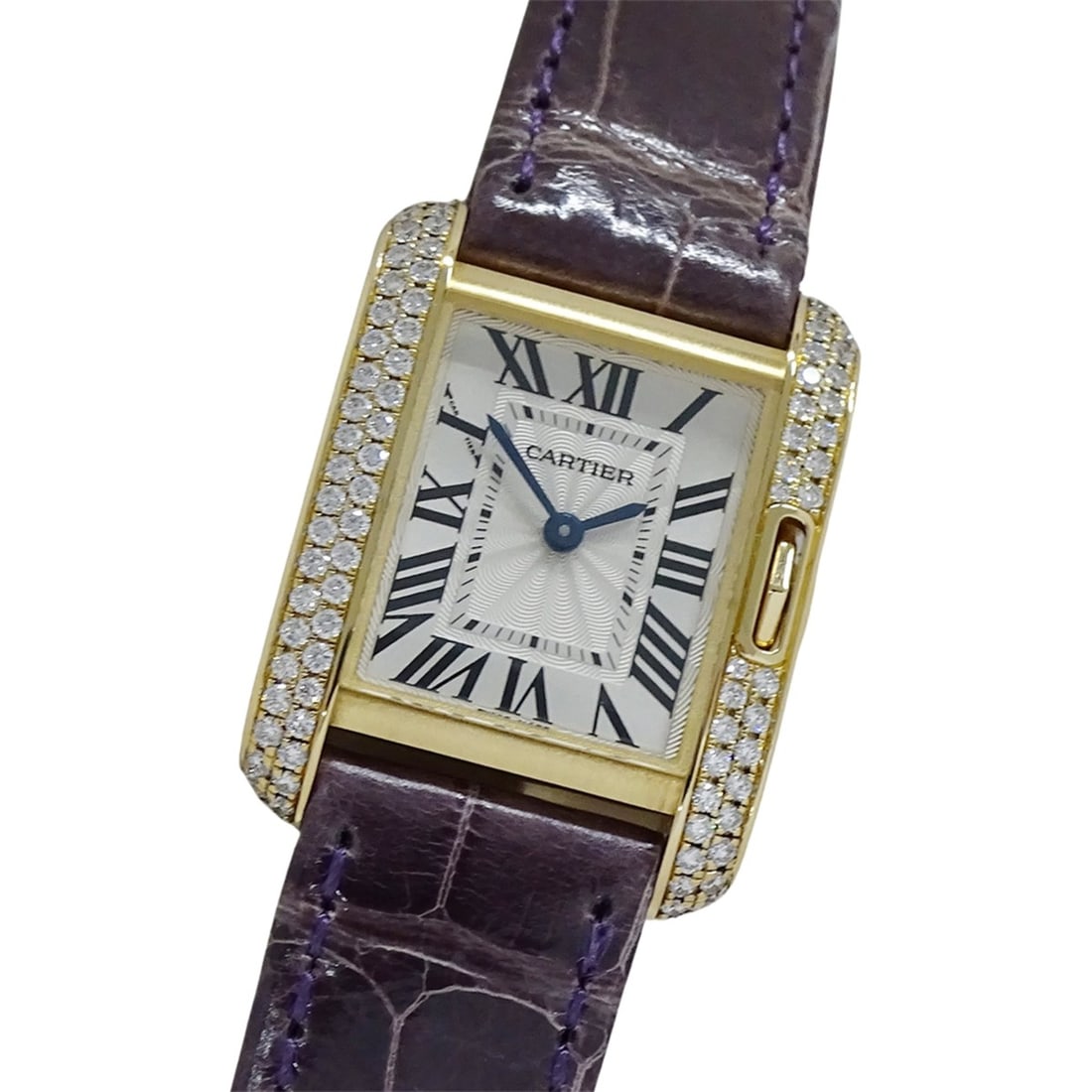 Cartier Tank Anglaise Watch, Women's, Small, Diamond, Quartz, QZ, 750YG, Leather, Square, Polished,: --- Catalog ---Category: SizeWrist Size: 15.5cm / 6.1''Case Diameter: 23mm / 0.91''Category: DesignType: WristwatchGender: WomenColor (Dial): SilverMaterial (Band): LeatherMaterial (Case): Yellow gold