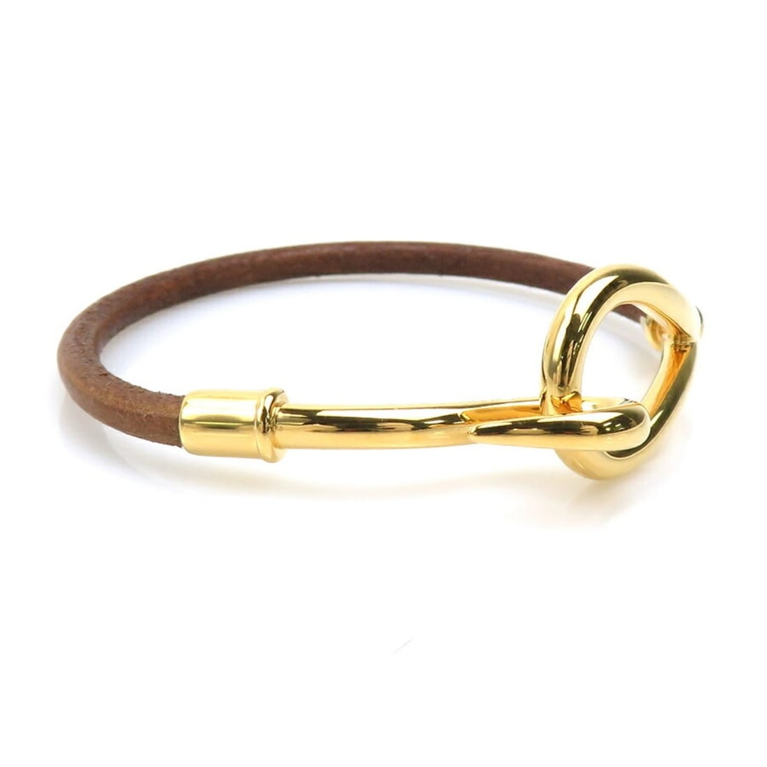 Hermes Hermès Jumbo Leather/Metal Bracelet in Brown/Gold for Women (e61208a): --- Catalog ---Category: SizeLength: 16.5cm / 6.49''Category: DesignType: Charm braceletColor: Brown, GoldGender: WomenMaterial: Leather, MetalCategory: GeneralBrand: Hermes--- Item List ---Section: C