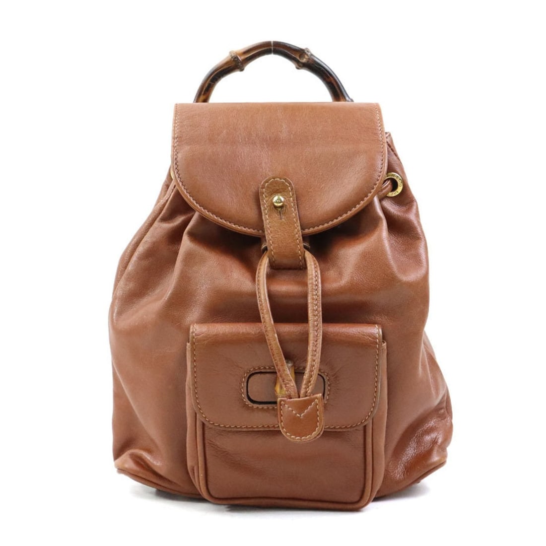 Gucci Bamboo Leather Backpack in Brown and Gold for Women (e61193g): --- Catalog ---Category: SizeSize (HxWxD): 23cm x 21cm x 6cm / 9.05'' x 8.26'' x 2.36''Category: DesignType: BackpackColor: BrownGender: WomenMaterial: Leather Category: GeneralBrand: GucciCountry of