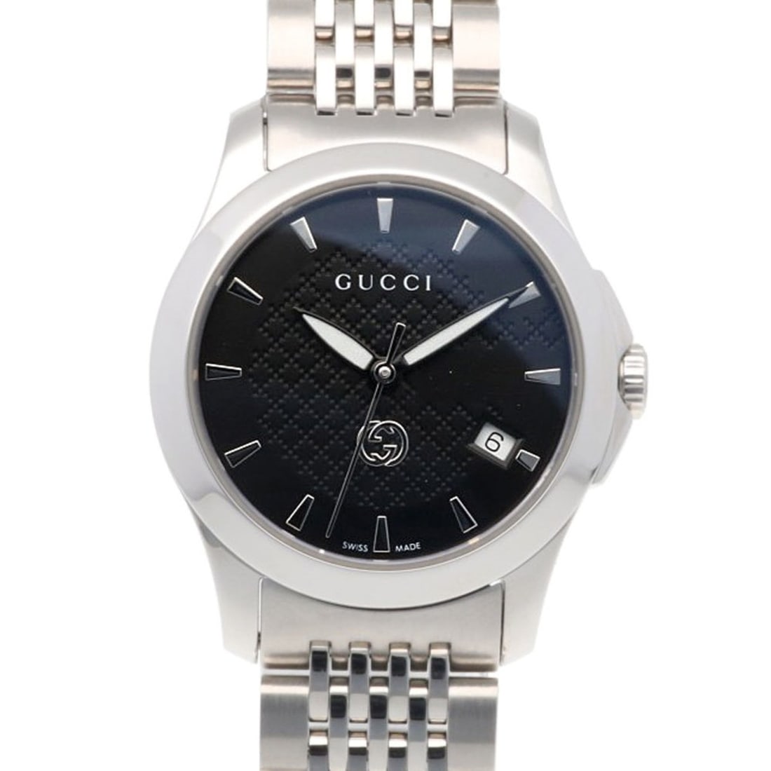 Pre-owned Gucci G-Timeless watch, stainless steel, 126.5mm quartz movement, women's.: --- Catalog ---Category: SizeWrist Size: 17cm / 6.69''Case Diameter: 27mm / 1.06''Category: DesignType: WristwatchGender: Men,WomenMaterial (Band): Stainless steelMaterial (Case): Stainless steelCateg
