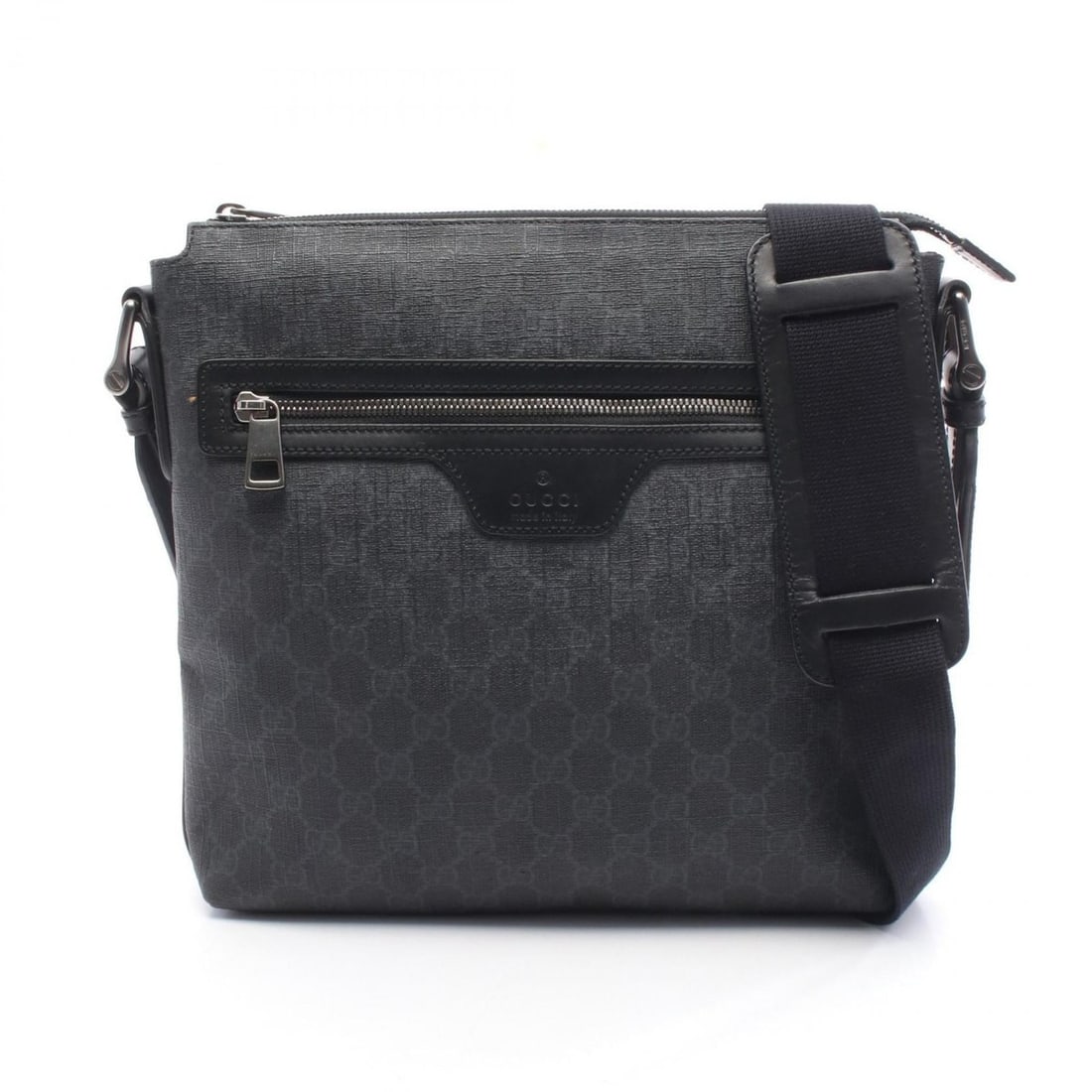 Gucci GG Supreme Shoulder Bag, Coated Canvas and Leather, Men's, Black, 322279: --- Catalog ---Category: SizeSize (HxWxD): 27cm x 28cm x 4cm / 10.62'' x 11.02'' x 1.57''Category: DesignType: Shoulder bagColor: BlackGender: MenMaterial: GG Supreme , Leather Category: GeneralMPN: 3