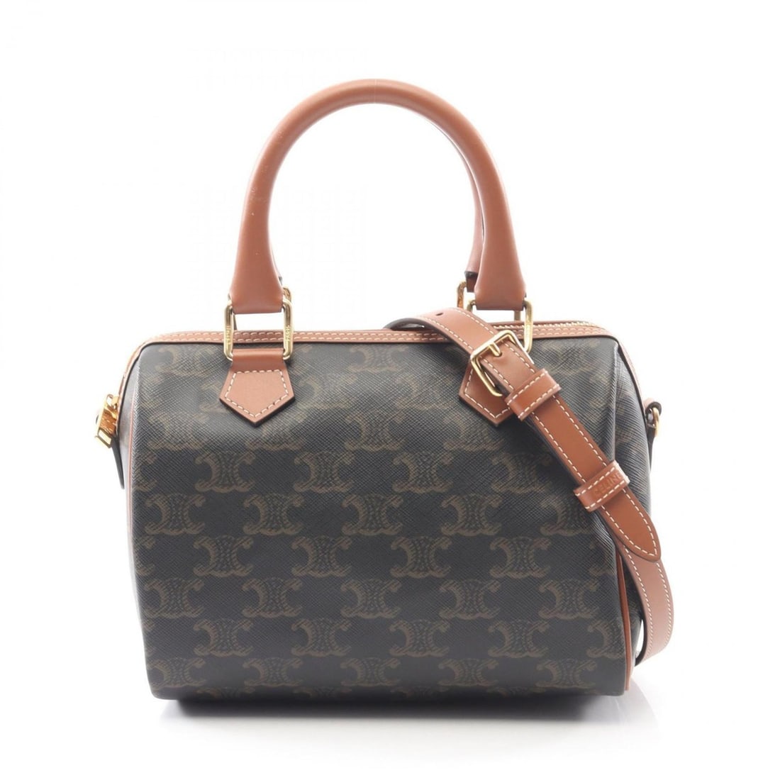 Celine Small Boston Cuir Triomphe Handbag, Coated Canvas and Leather, Women's, Black Brown,: --- Catalog ---Category: SizeSize (HxWxD): 16cm x 20cm x 10.5cm / 6.29'' x 7.87'' x 4.13''Category: DesignType: HandbagColor: Black, BrownGender: WomenMaterial: Coated canvas , PVC , Leather Category: