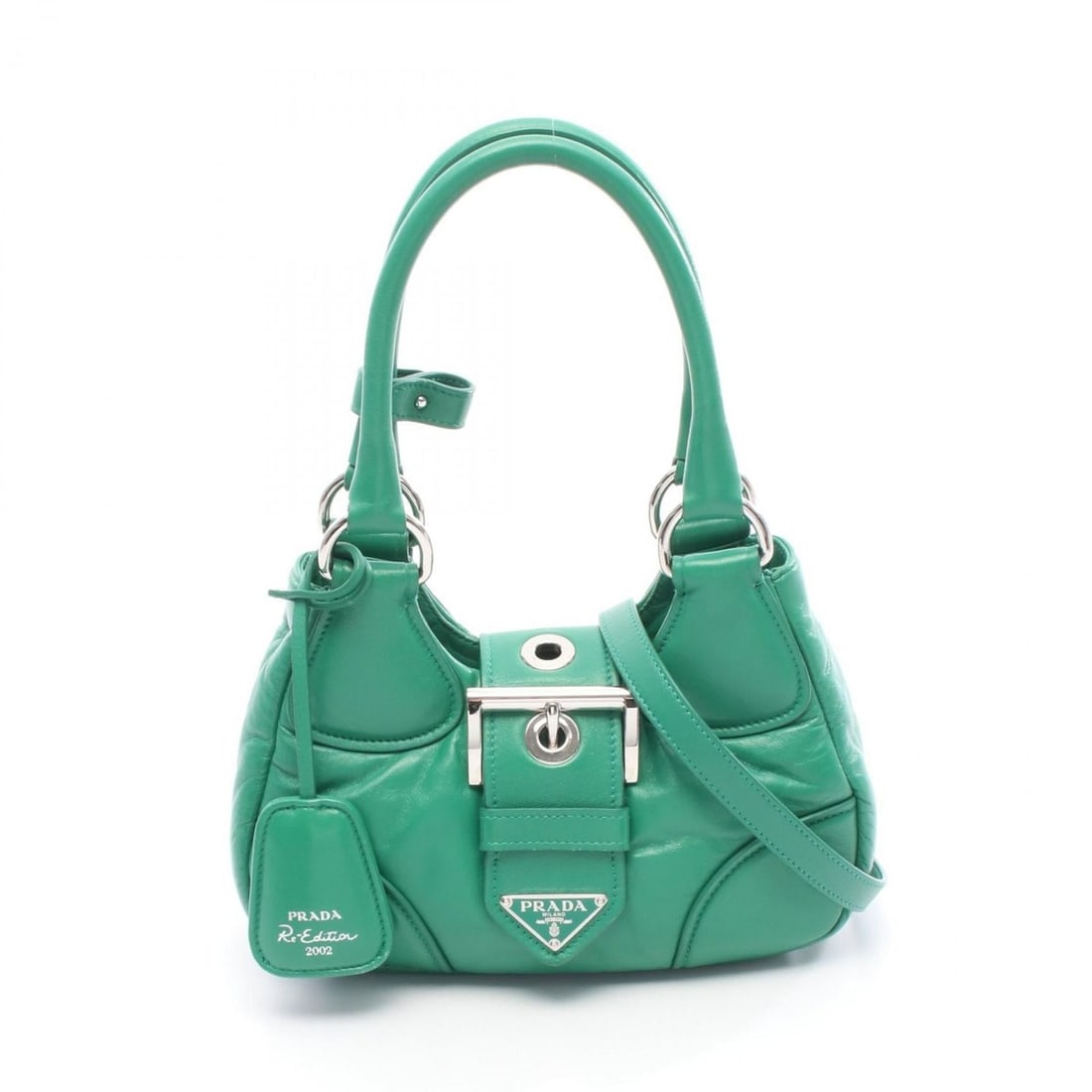 Prada Moon Handbag, Leather, Women's, Green, 1BA381: --- Catalog ---Category: SizeSize (HxWxD): 13cm x 22cm x 7.5cm / 5.11'' x 8.66'' x 2.95''Category: DesignType: HandbagColor: GreenGender: WomenMaterial: Leather Category: GeneralMPN: 1BA381Brand: Prad