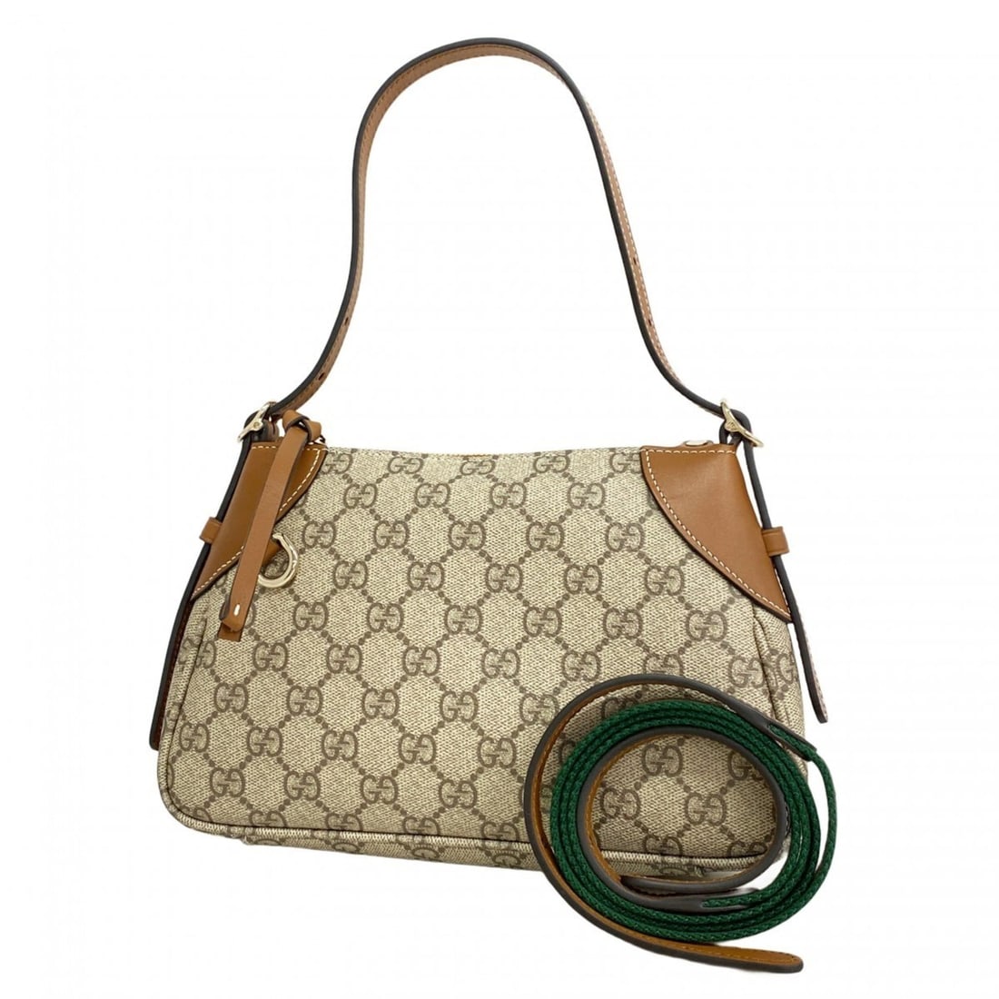 Gucci GG Supreme handbag 815218 in beige, brown, and champagne. 2-way bag for women.: --- Catalog ---Category: SizeSize (HxWxD): 15cm x 25cm x 5cm / 5.9'' x 9.84'' x 1.96''Category: DesignType: HandbagColor: Beige, BrownGender: WomenMaterial: PVC Hardware Color: Champagne goldCategory: