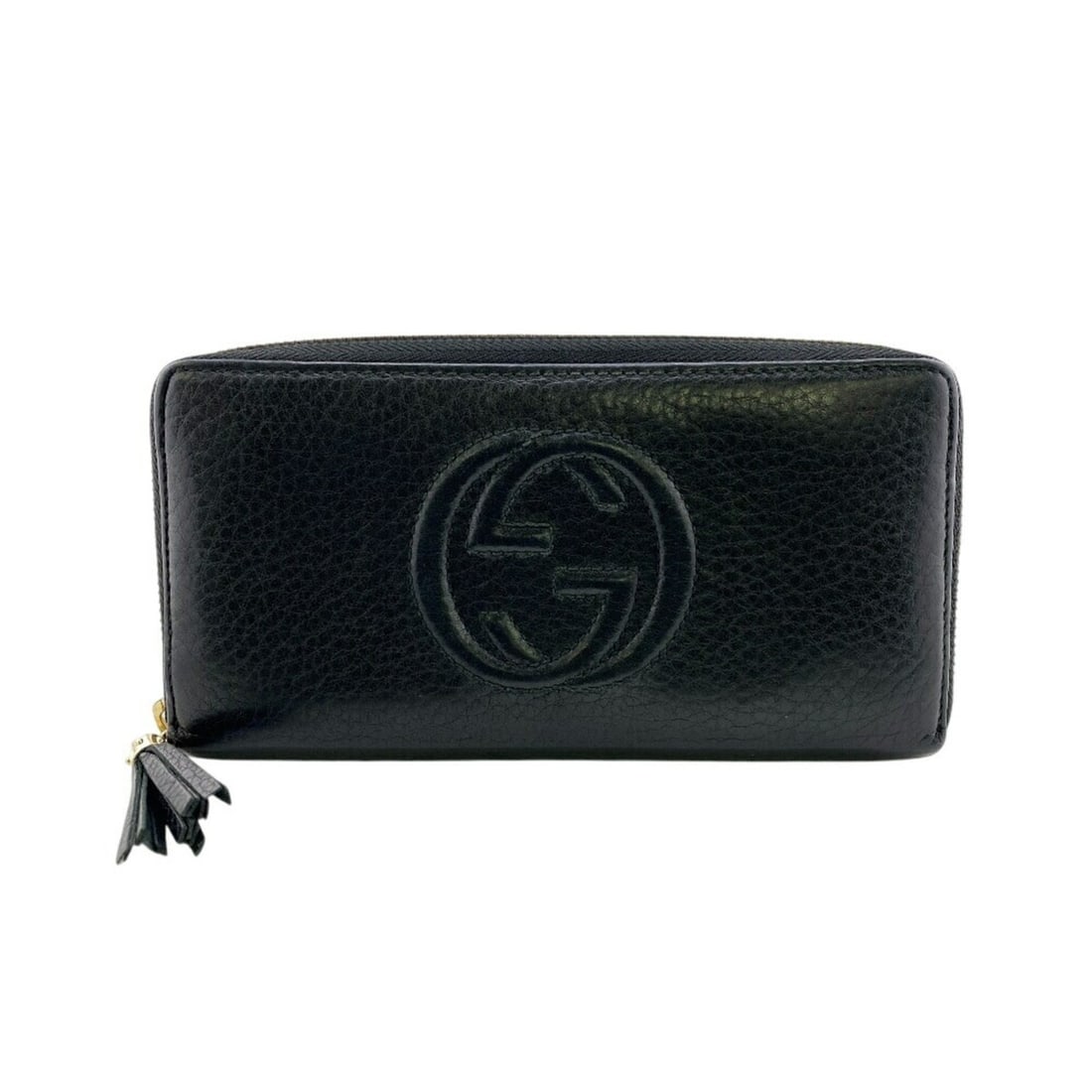 GUCCI 282413 Soho Round Zip Wallet, Black, Women's: --- Catalog ---Category: SizeSize (HxWxD): 9.5cm x 18.5cm / 3.74'' x 7.28''Category: DesignColor: BlackGender: WomenMaterial: Leather Category: GeneralBrand: Gucci--- Item List ---Section: ConditionRa