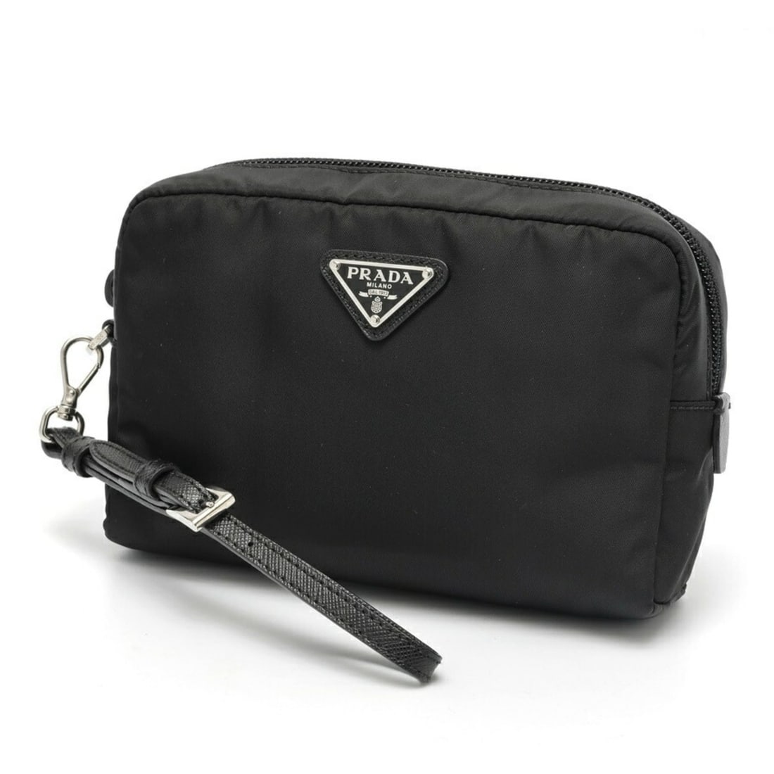 PRADA Re-Nylon Pouch Travel 1NS021 Nylon Saffiano Leather Black S-159611: --- Catalog ---Category: SizeSize (HxWxD): 11cm x 17cm x 5cm / 4.33'' x 6.69'' x 1.96''Category: DesignType: PouchColor: BlackGender: Women,MenMaterial: Nylon , Leather Leather/Fur Type: Saffiano leat