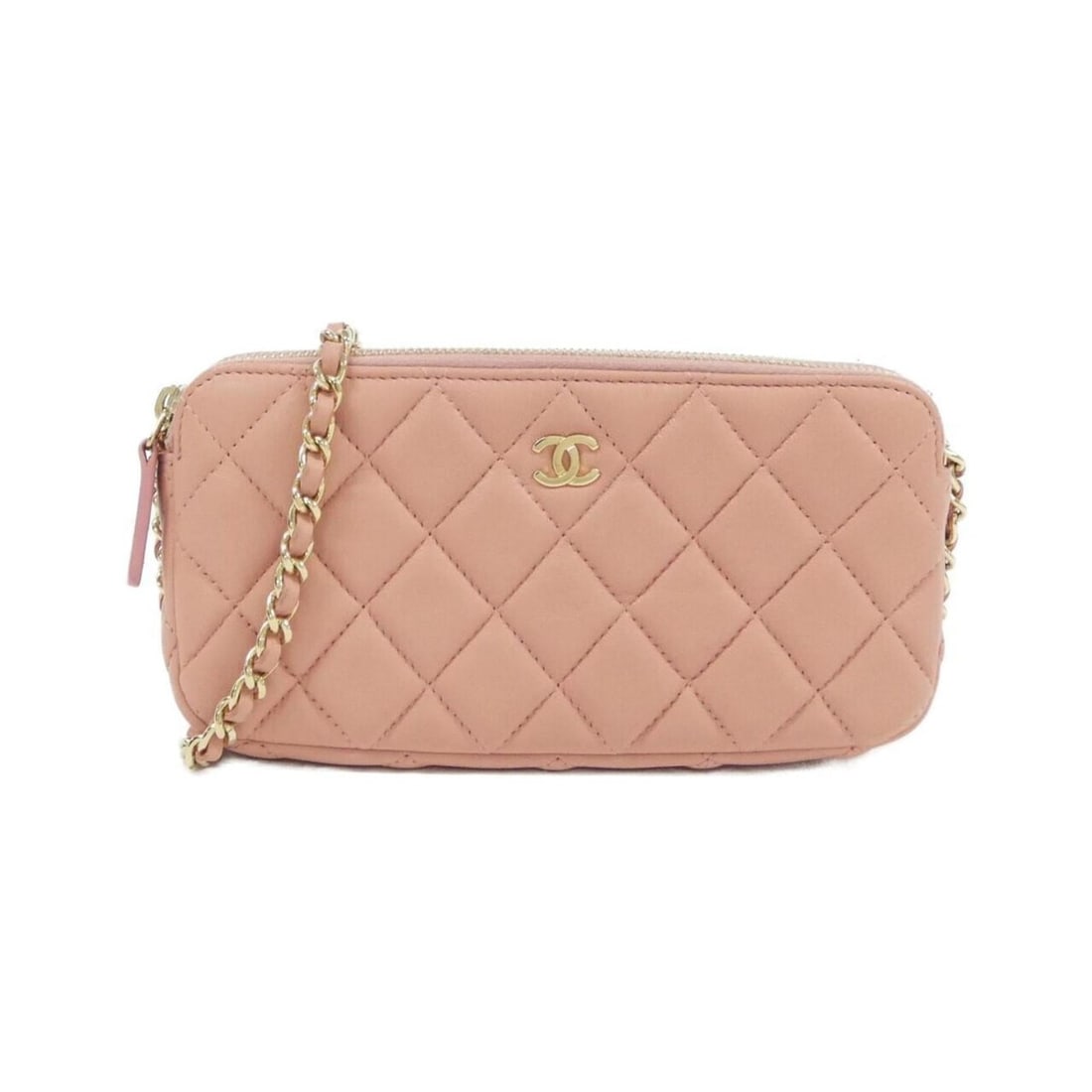 Chanel Timeless Classic Line 82527 Chain Wallet: --- Catalog ---Category: SizeSize (HxWxD): 9cm x 18cm x 3cm / 3.54'' x 7.08'' x 1.18''Category: DesignType: Chain/Shoulder walletColor: Light pinkGender: WomenMaterial: Leather Leather/Fur Type: Lambs
