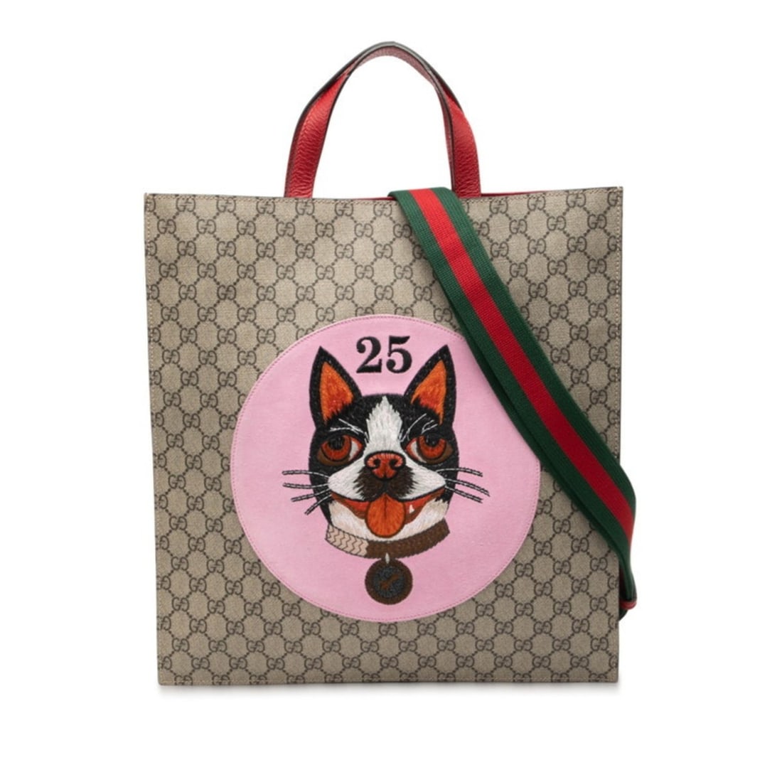 Gucci GG Supreme Bosco Appliqué Dog Tote Bag/Shoulder Bag, 2-Way, Black Leather, 450950, Women's: --- Catalog ---Category: SizeSize (HxWxD): 38cm x 35.5cm x 6cm / 14.96'' x 13.97'' x 2.36''Category: DesignType: Shoulder bag, Tote bagColor: BlackGender: WomenMaterial: Leather Category: GeneralMPN: