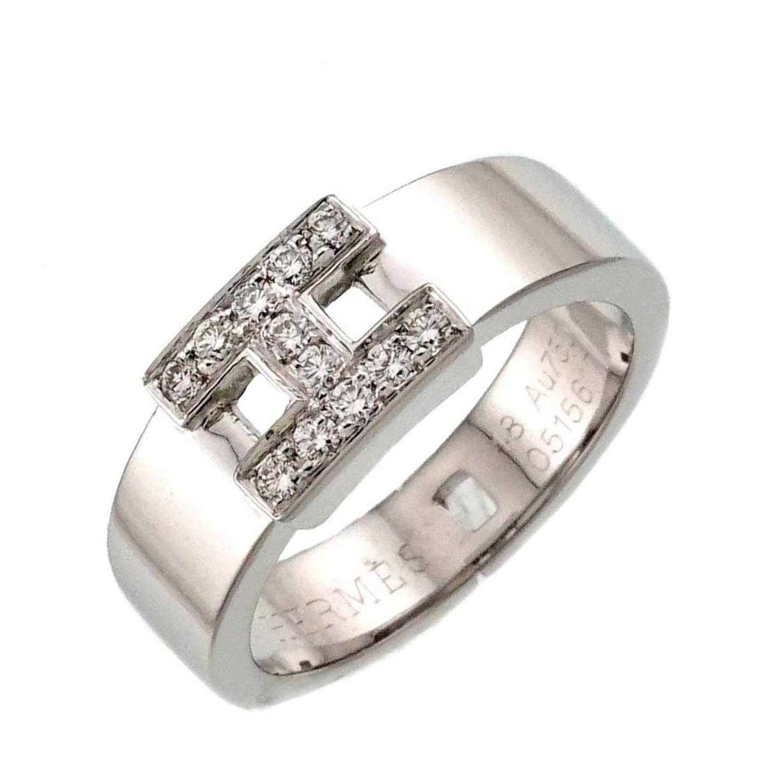 Hermes Hermès New Hercules #48 Diamond Ring in 18K White Gold and WG (750): --- Catalog ---Category: SizeUS Size: 4.5Brand Size: 48Category: DesignType: Band ringColor: White goldGender: WomenMaterial: White gold (18K)Category: GeneralBrand: Hermes--- Item List ---Section: Co