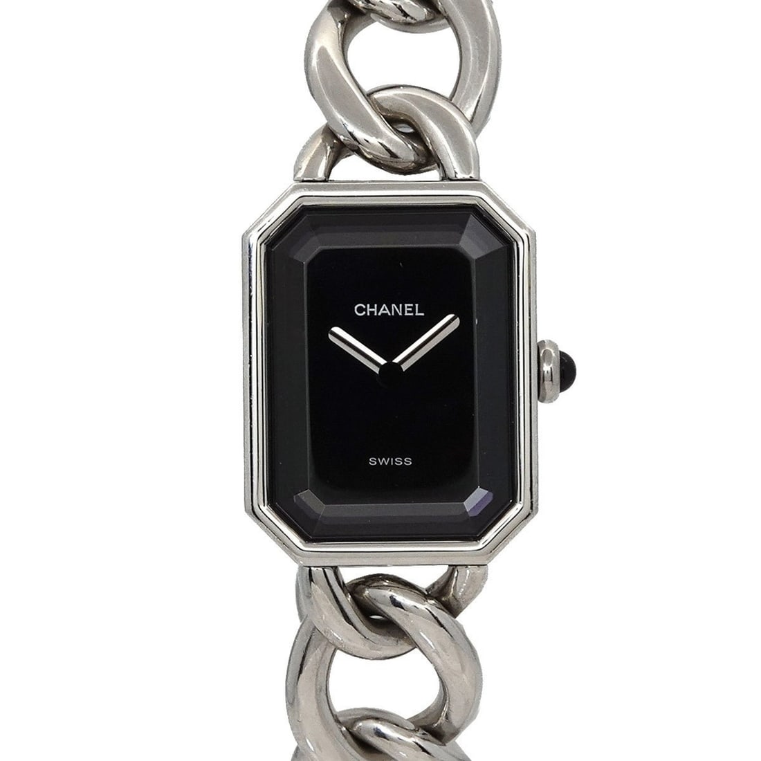 CHANEL Premiere Women's Watch, Size L, H0452, Black Quartz Movement: --- Catalog ---Category: SizeWrist Size: 16cm / 6.29''Case Diameter: 20mm / 0.79''Category: DesignType: WristwatchGender: WomenColor (Dial): BlackMaterial (Band): Stainless steelMaterial (Case): Stain