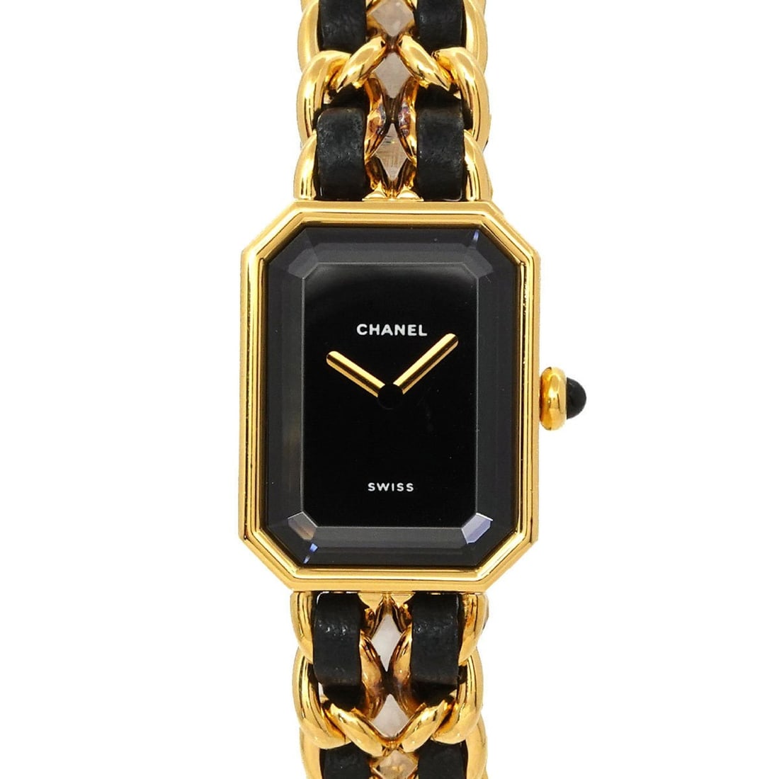 CHANEL Premiere Women's Watch, Size M, H0001, Black and Gold, Quartz Movement: --- Catalog ---Category: SizeWrist Size: 15cm / 5.9''Case Diameter: 20mm / 0.79''Category: DesignType: WristwatchGender: WomenColor (Dial): BlackMaterial (Band): Gold plated, Leather, Stainless steelM