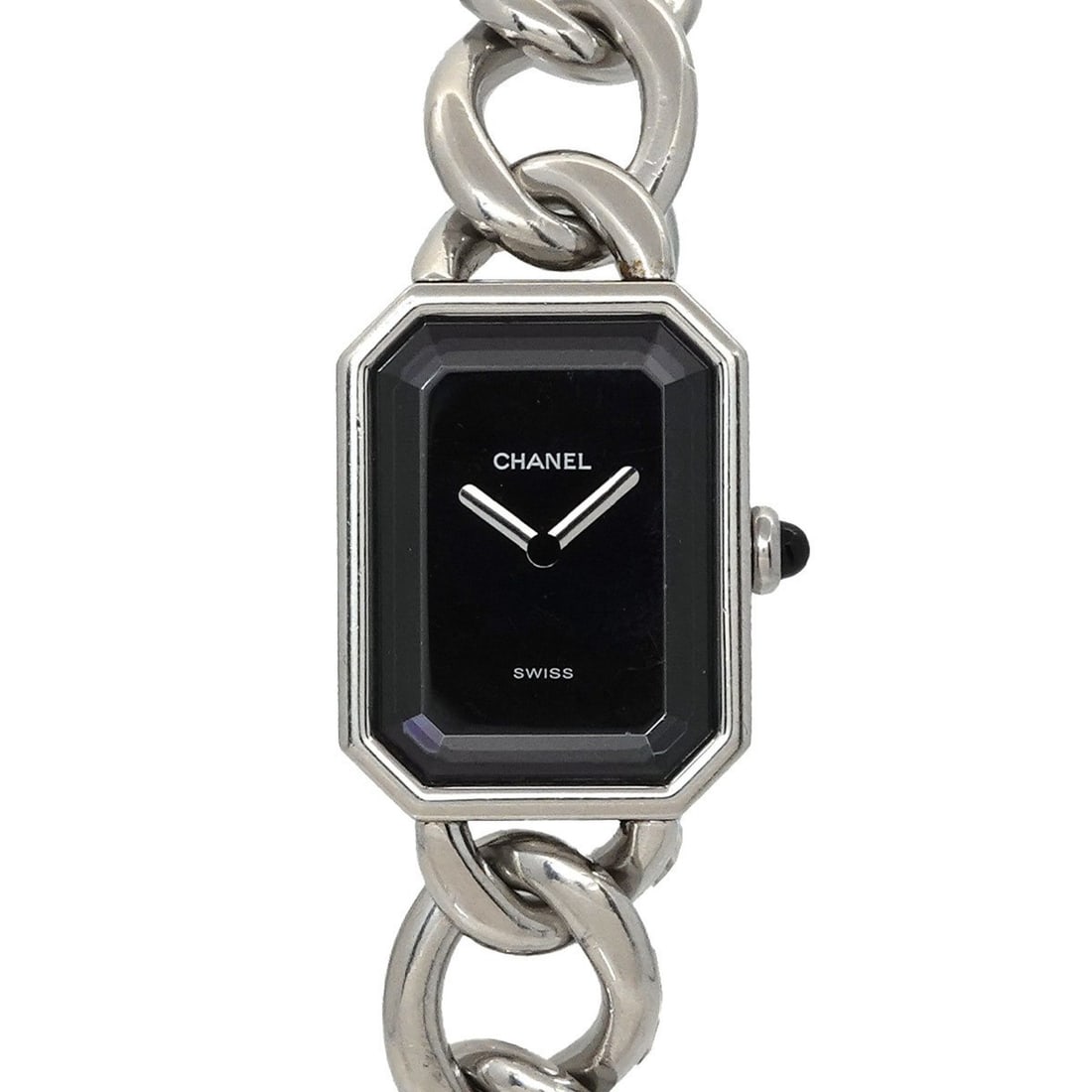 CHANEL Premiere Women's Watch, Size L, H0452, Black Quartz Movement: --- Catalog ---Category: SizeWrist Size: 16cm / 6.29''Case Diameter: 20mm / 0.79''Category: DesignType: WristwatchGender: WomenColor (Dial): BlackMaterial (Band): Stainless steelMaterial (Case): Stain