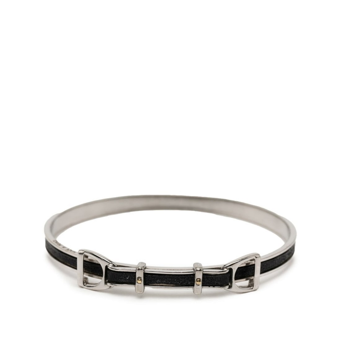 Hermes Hermès Santur Belt Motif Bracelet in Silver and Black Metal with Leather, Women's: --- Catalog ---Category: SizeWidth: 5mm / 0.19''Length: 20.5cm / 8.07''Category: DesignType: Charm braceletColor: Black, SilverGender: WomenMaterial: Leather, MetalCategory: GeneralBrand: Hermes--- It