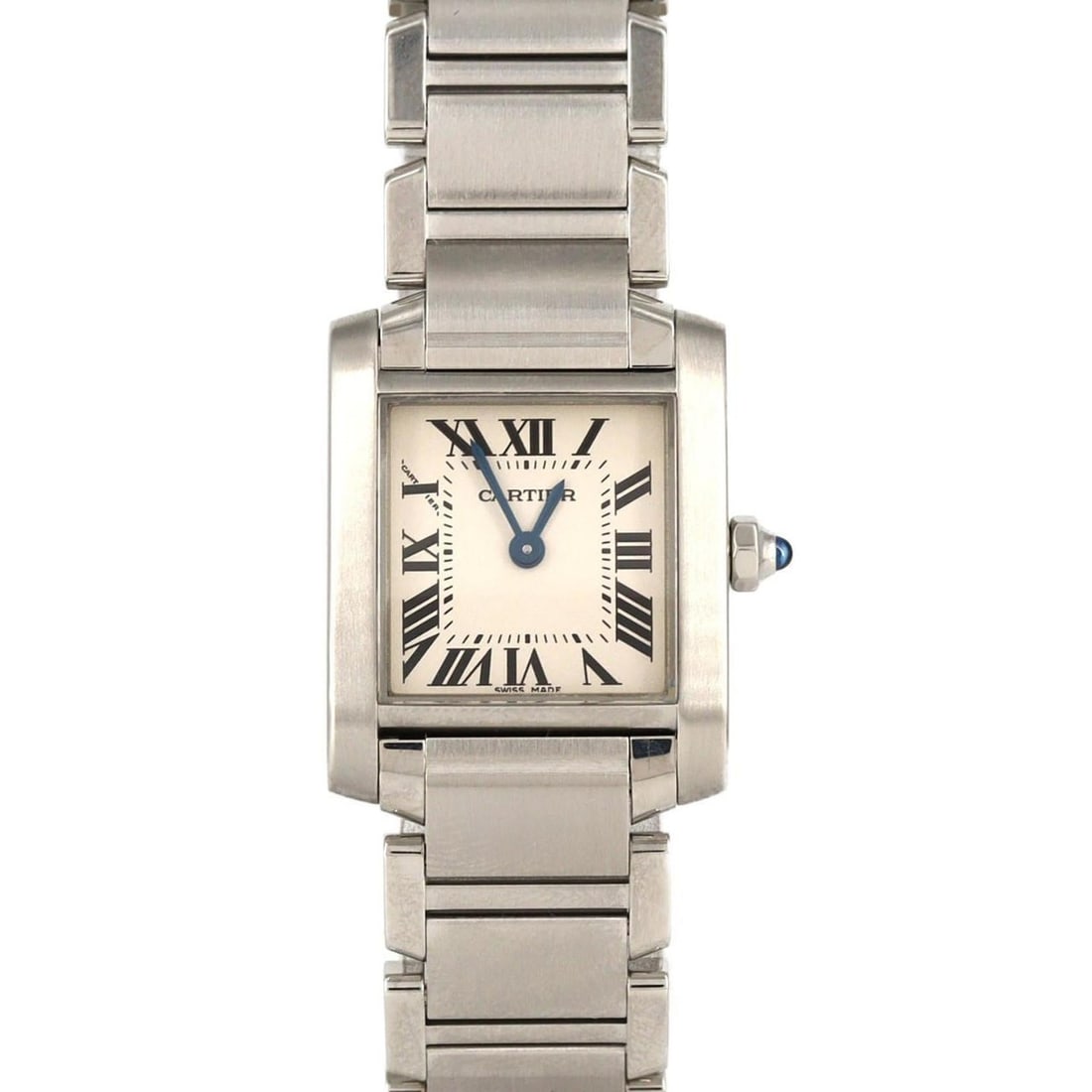 Cartier Tank Française SM W51008Q3 Stainless Steel Quartz Watch: --- Catalog ---Category: SizeWrist Size: 17cm / 6.69''Case Diameter: 20mm / 0.79''Category: DesignType: WristwatchGender: WomenColor (Dial): SilverMaterial (Band): Stainless steelMaterial (Case): Stai