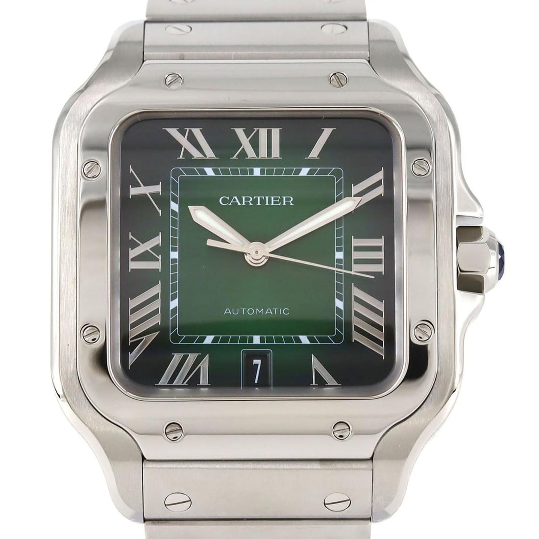 Cartier Santos de LM WSSA0062 Stainless Steel Automatic Watch: --- Catalog ---Category: SizeWrist Size: 19.5cm / 7.67''Case Diameter: 37.5mm / 1.48''Category: DesignType: WristwatchGender: MenColor (Dial): GreenMaterial (Band): Stainless steelMaterial (Case): Sta