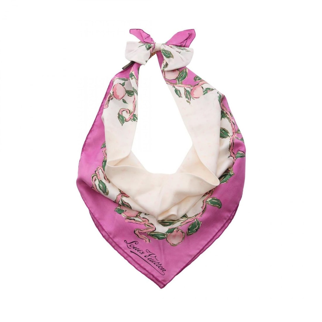 Louis Vuitton Monogram Silk Scarf for Women in Pink and White: --- Catalog ---Category: SizeSize (LxW): 63cm x 63cm / 24.8'' x 24.8''Category: DesignType: ScarfColor: Pink, WhiteGender: WomenMaterial: Silk Category: GeneralBrand: Louis Vuitton--- Item List ---Sec