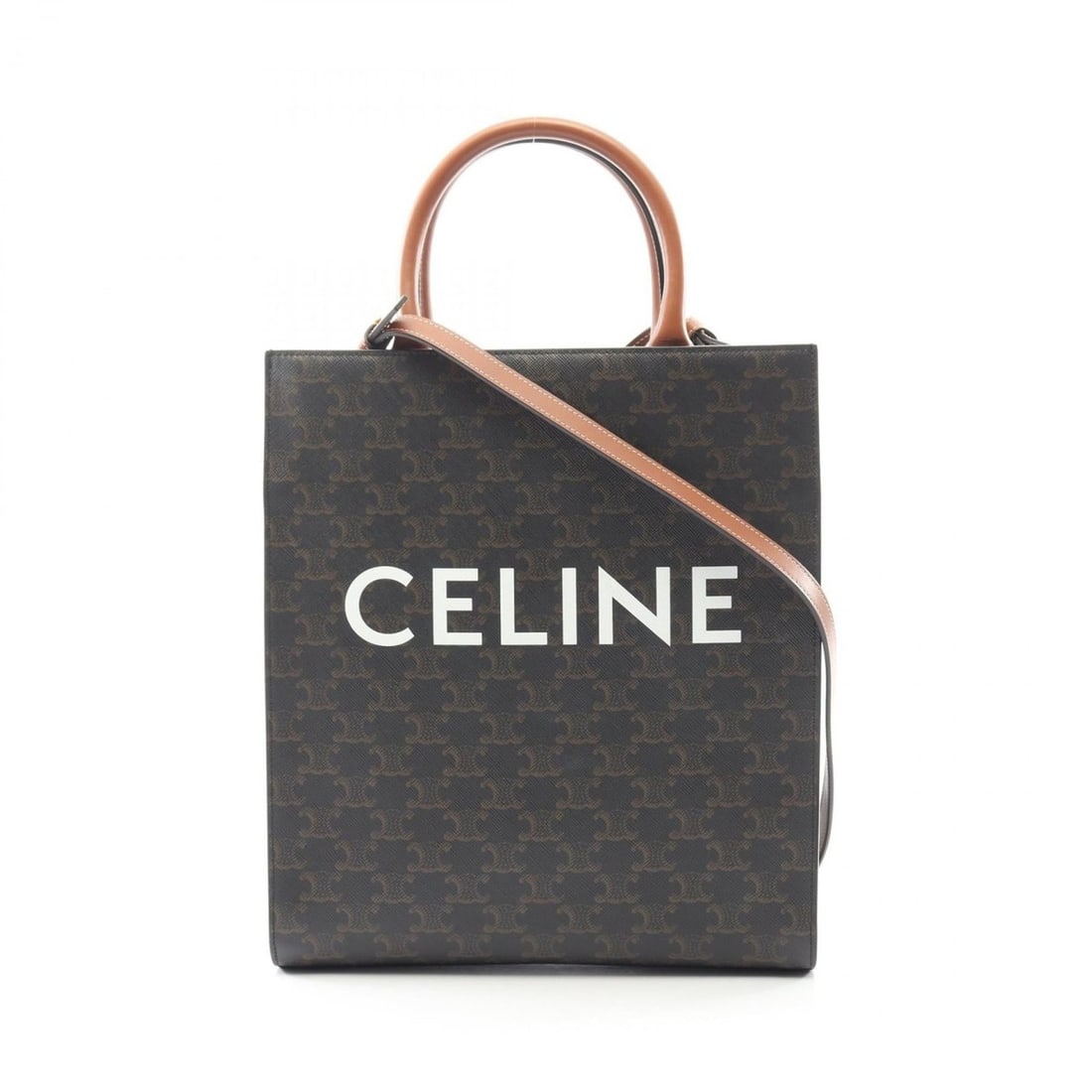 Celine Small Vertical Cabas Triomphe Tote Bag, Coated Canvas and Leather, Women's, Black Brown,: --- Catalog ---Category: SizeSize (HxWxD): 32.5cm x 28cm x 8cm / 12.79'' x 11.02'' x 3.14''Category: DesignType: Tote bagColor: Black, BrownGender: WomenMaterial: Coated canvas , Leather Category: Gen