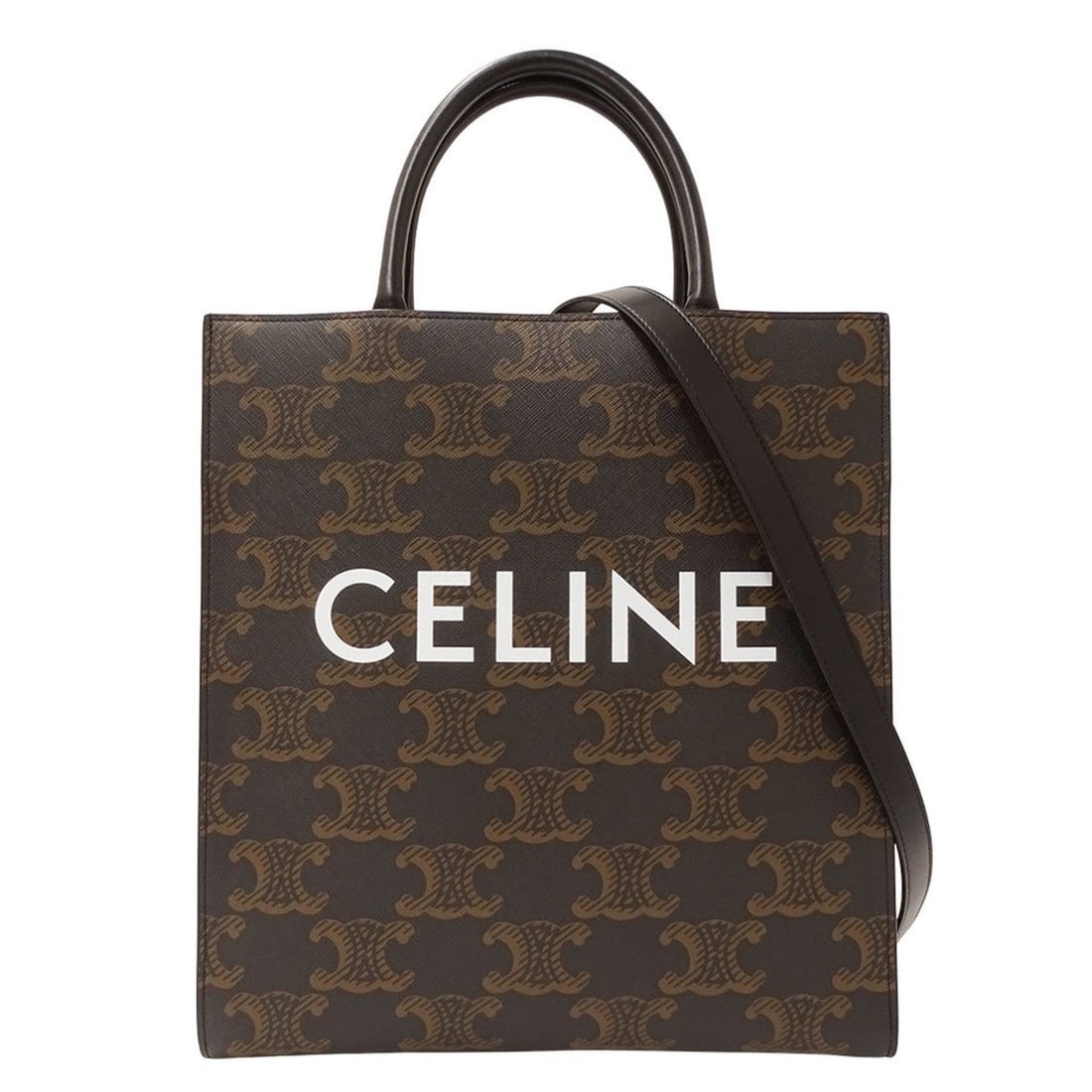 Celine Women's Tote/Shoulder Bag, Triomphe Canvas, Vertical Cabas, Medium, Black/Brown,: --- Catalog ---Category: SizeSize (HxWxD): 34cm x 31.5cm x 8cm / 13.38'' x 12.4'' x 3.14''Strap Length: 108cm - 113cm / 42.51'' - 44.48''Handle Length: 35cm / 13.77''Category: DesignType: Shoulder bag