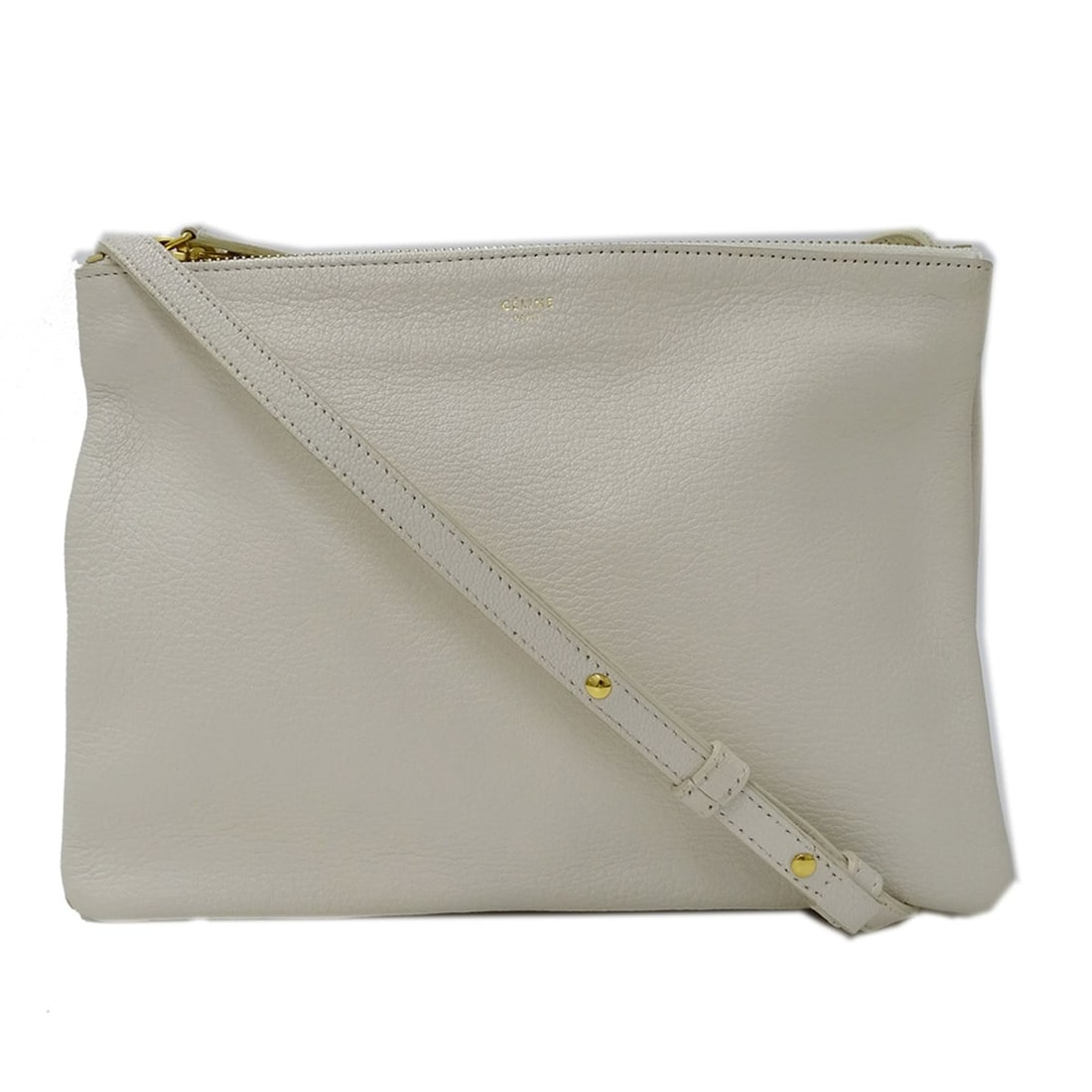 Celine Trio Large Leather Shoulder Bag for Women, White and Cream, Perfect Outings: --- Catalog ---Category: SizeSize (HxWxD): 17.5cm x 25cm x 3cm / 6.88'' x 9.84'' x 1.18''Strap Length: 120cm / 47.24''Category: DesignType: Shoulder bagColor: Cream, WhiteGender: WomenMaterial: Leathe